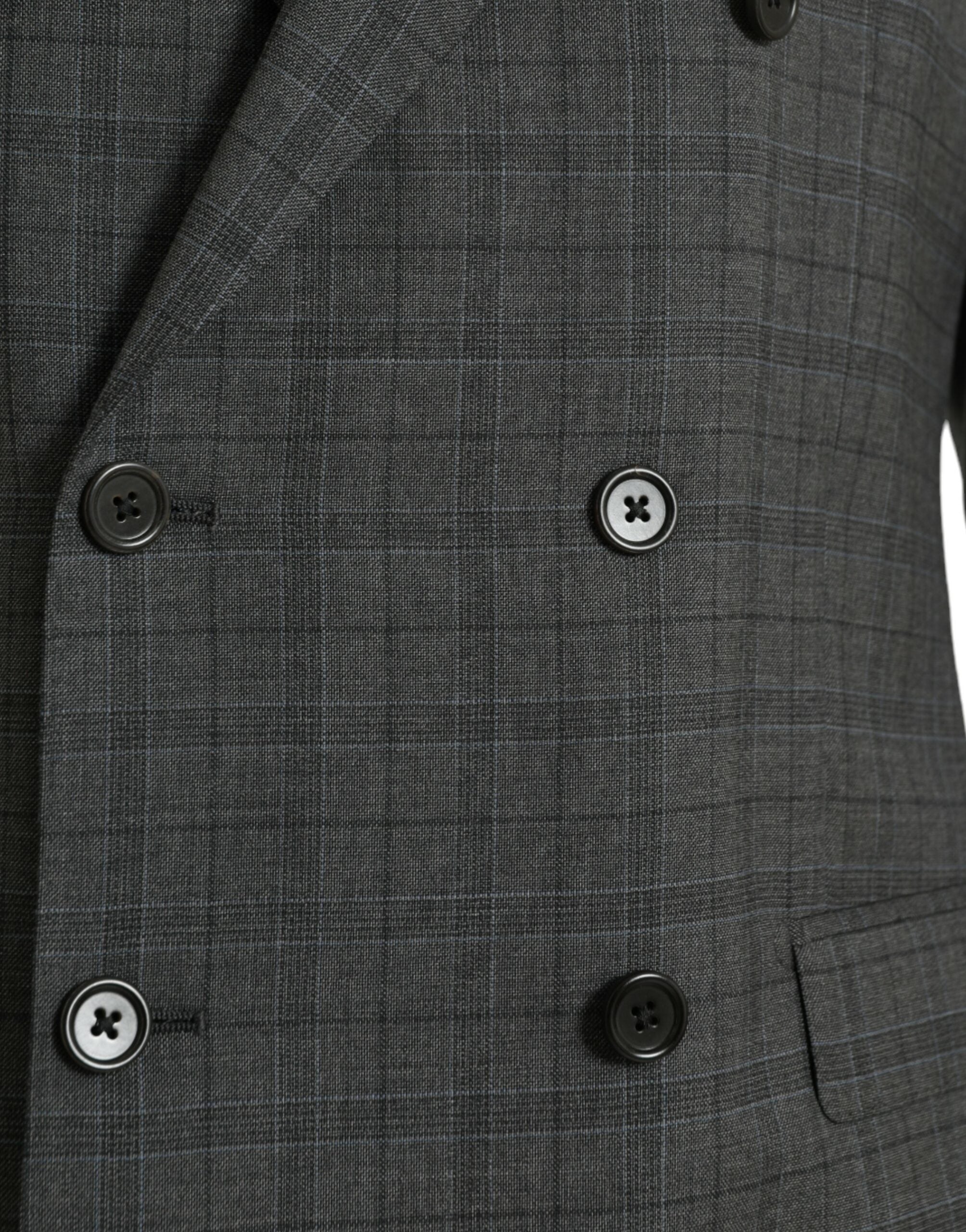 Costume Dolce & Gabbana en laine à carreaux gris, ensemble formel 2 pièces pour homme, veste et pantalon élégants.