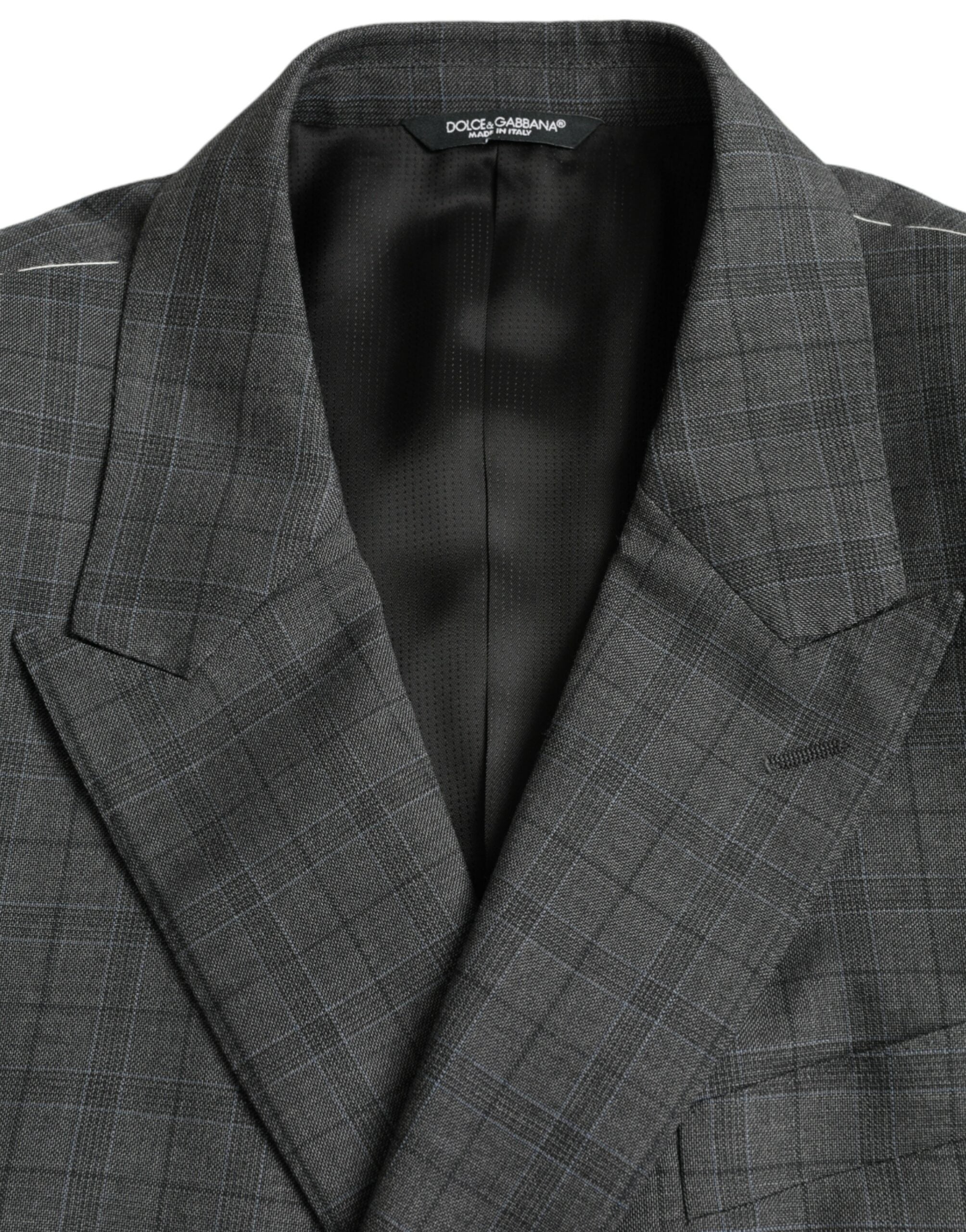 Costume formel en laine gris à carreaux Dolce & Gabbana, ensemble 2 pièces élégant pour occasions spéciales.