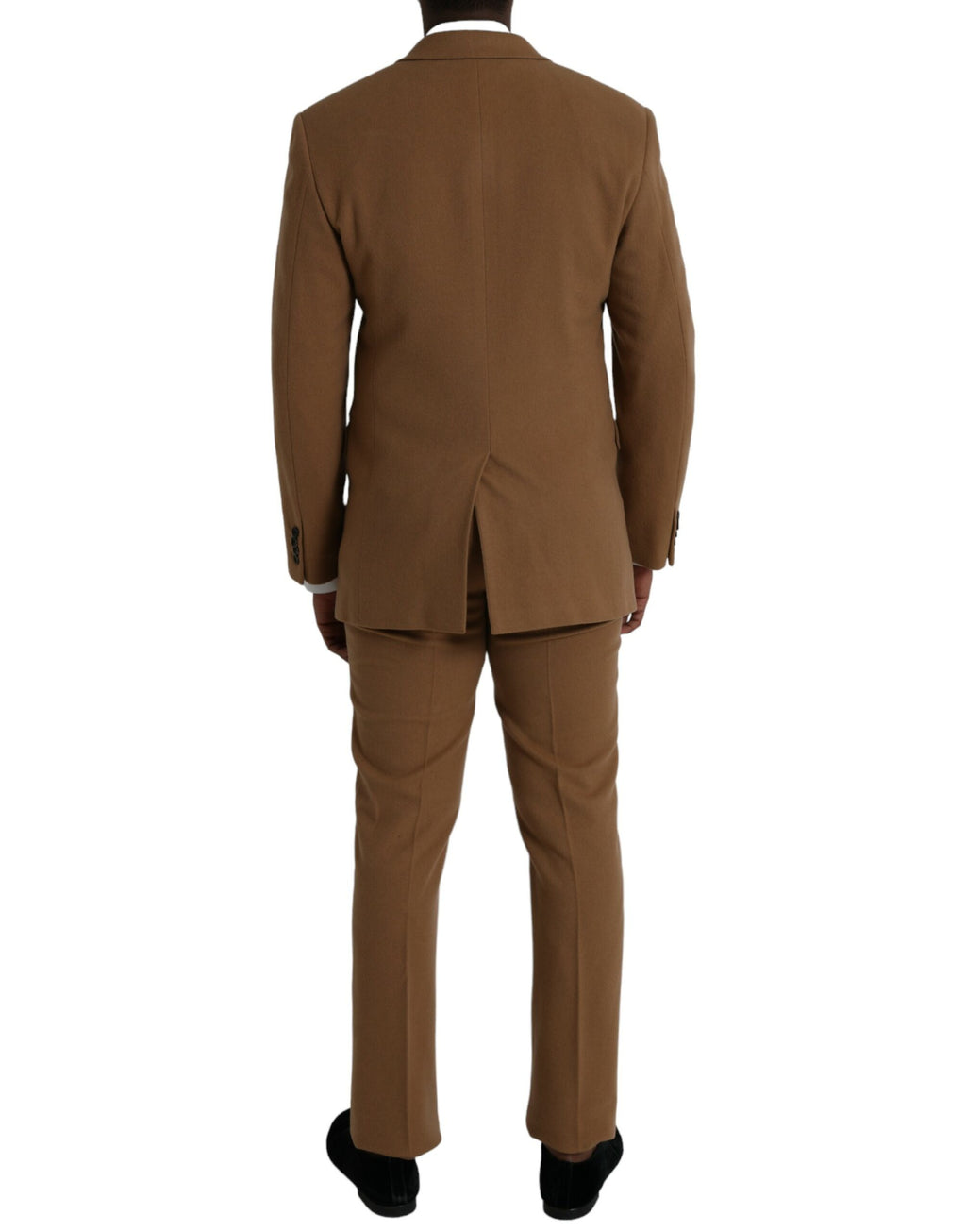 Costume en cachemire marron Prada, 2 pièces, veste à double boutonnage et pantalon, élégance classique et sophistiquée.