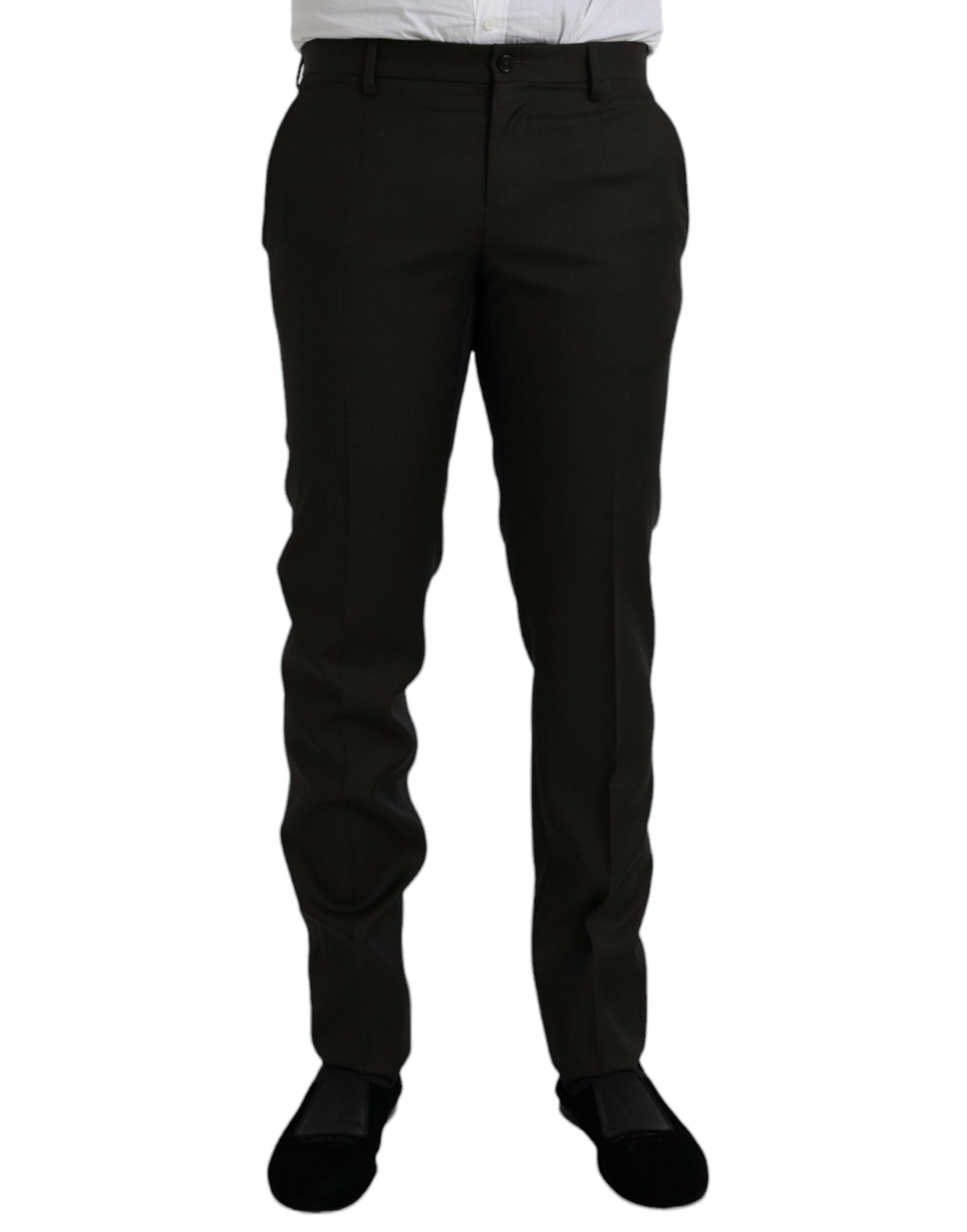 Pantalon formel slim en laine marron foncé de Dolce & Gabbana, adapté pour occasions élégantes.