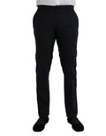 Pantalon formel en laine bleu foncé Dolce & Gabbana, coupe slim, vue de face sur un fond blanc.
