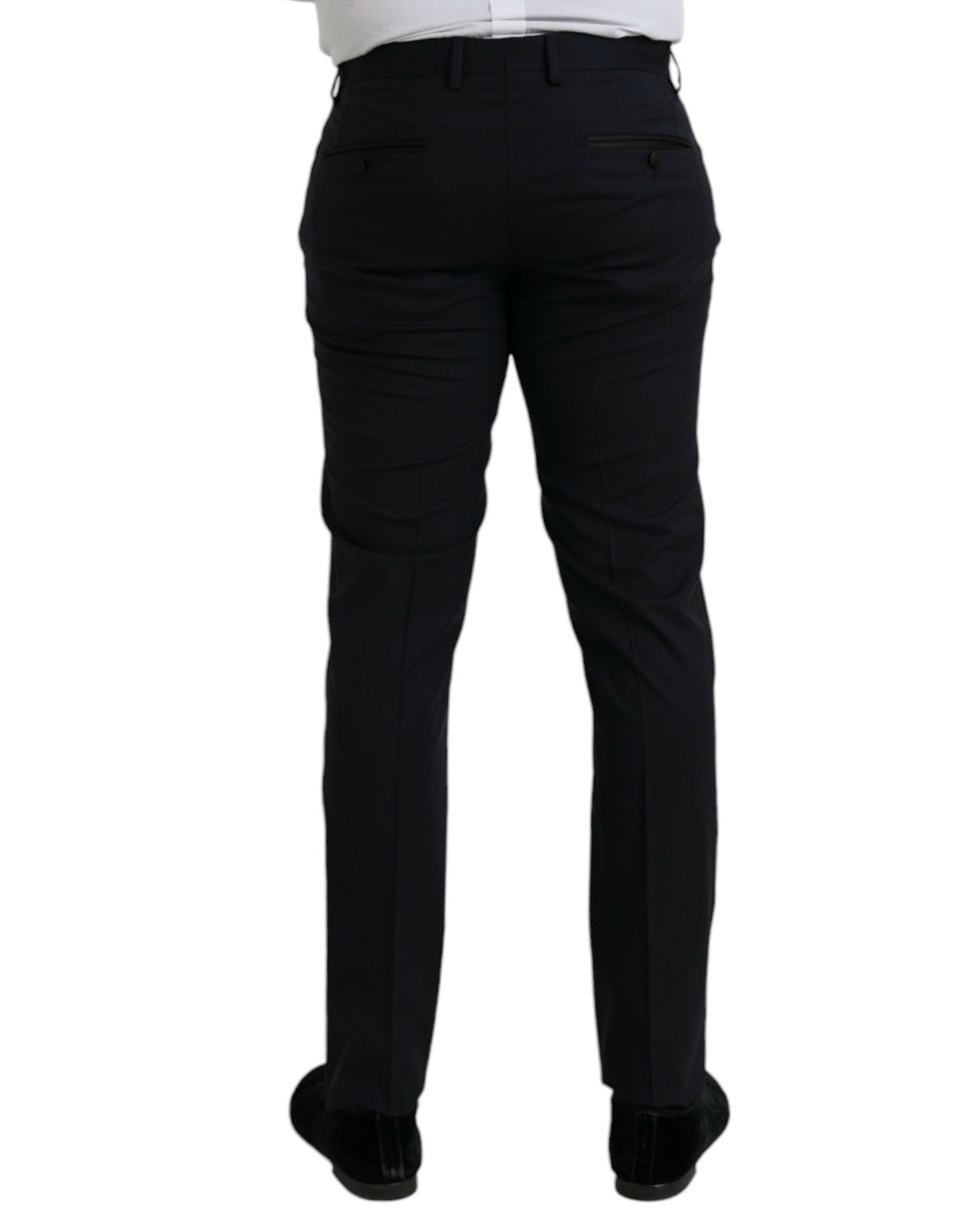 Pantalon formel en laine bleu foncé de coupe slim de Dolce & Gabbana, mode élégante pour occasions formelles.