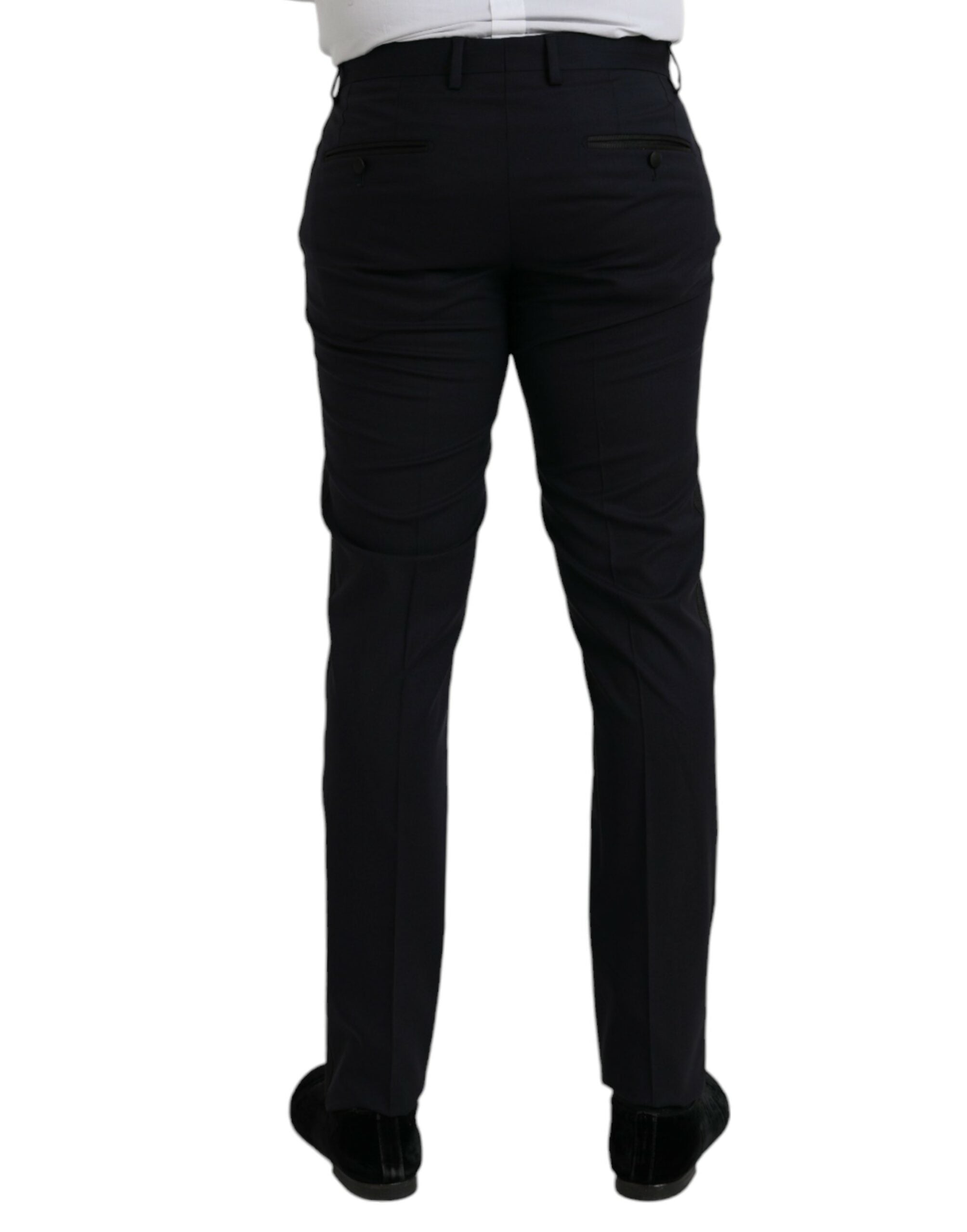 Pantalon formel en laine bleu foncé de coupe slim de Dolce & Gabbana, mode élégante pour occasions formelles.