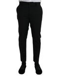 Pantalon formel en laine noire Dolce & Gabbana SlimFit, pantalon élégant pour homme, détail de la coupe ajustée.
