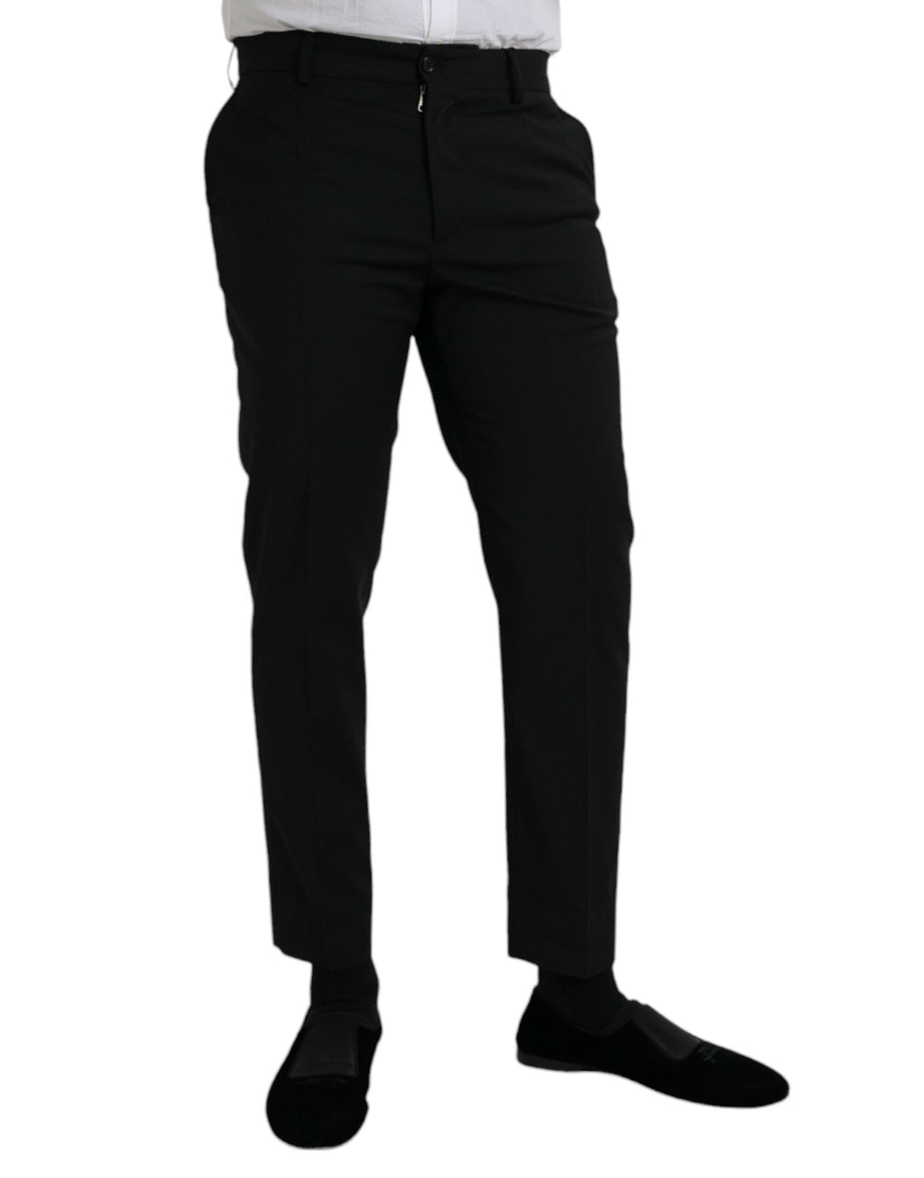Pantalon formel slim fit en laine noire Dolce & Gabbana, style élégant et moderne pour occasion spéciale.