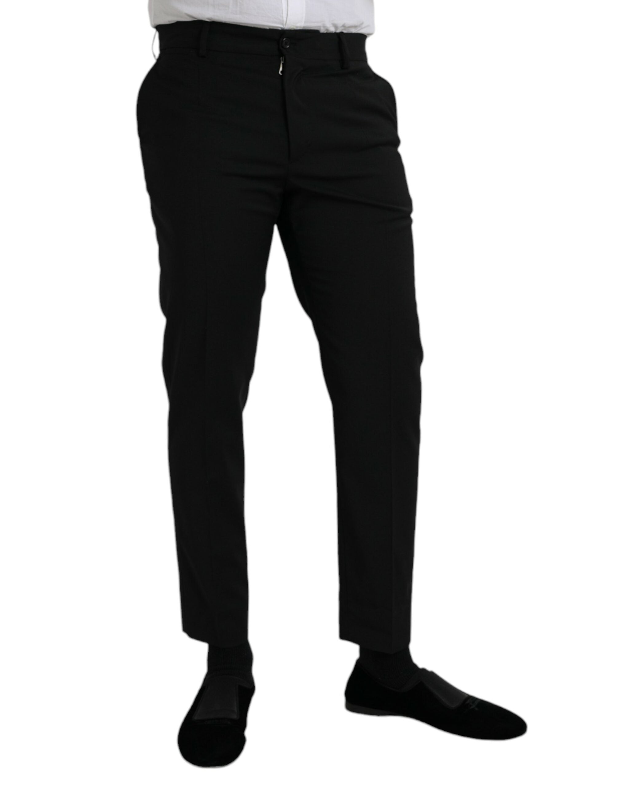 Pantalon formel slim fit en laine noire Dolce & Gabbana, style élégant et moderne pour occasion spéciale.