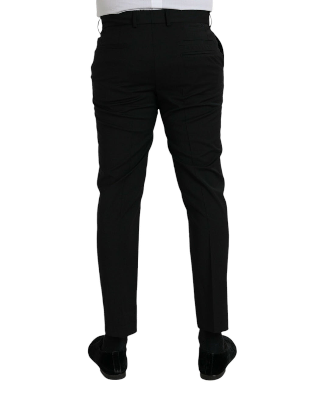 Pantalon formel noir en laine Dolce & Gabbana, coupe slim fit, élégant et sophistiqué pour homme.