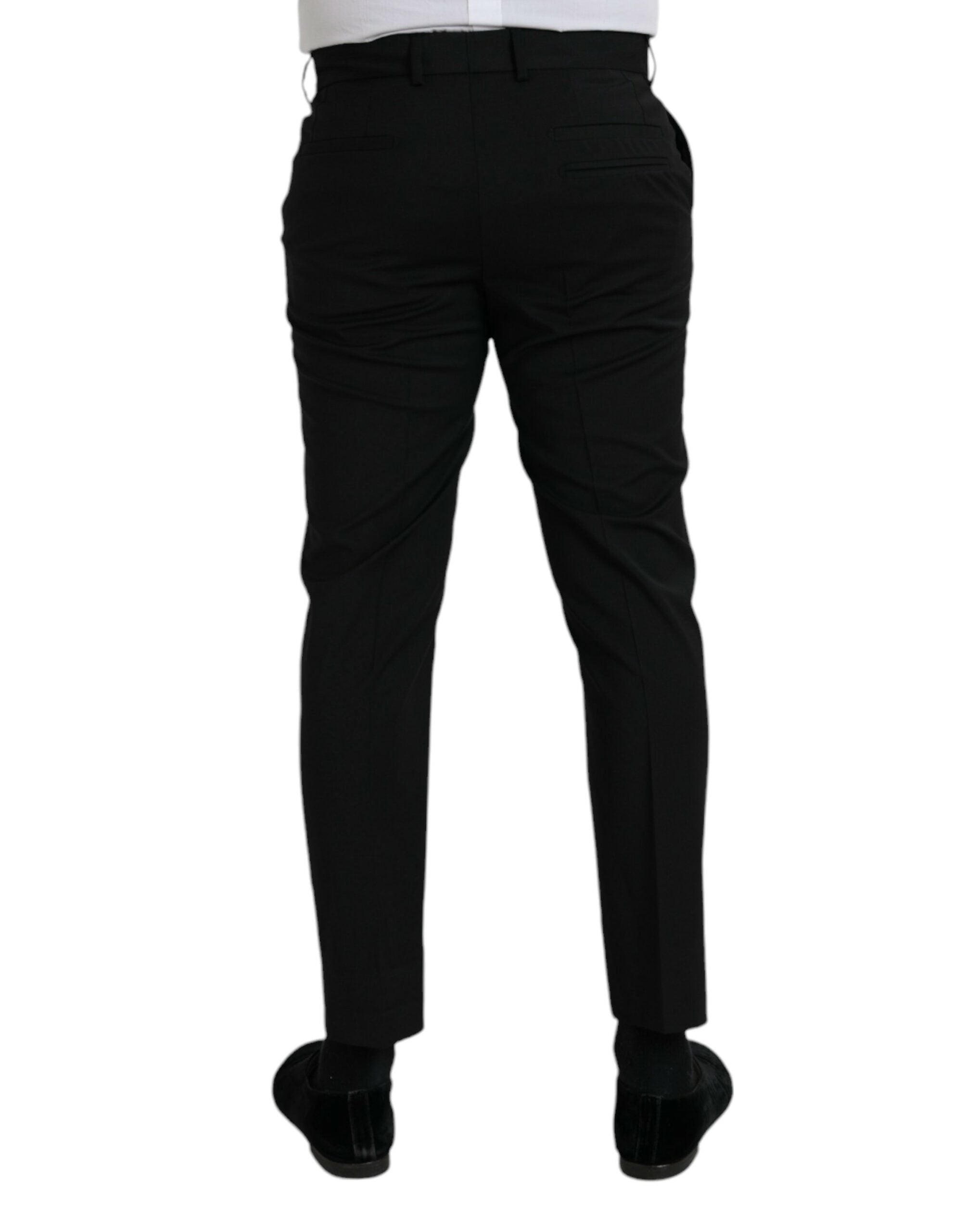 Pantalon formel noir en laine Dolce & Gabbana, coupe slim fit, élégant et sophistiqué pour homme.