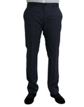 Pantalon formel en laine bleue Dolce & Gabbana, coupe slim, pour homme, détails élégants et finition soignée.