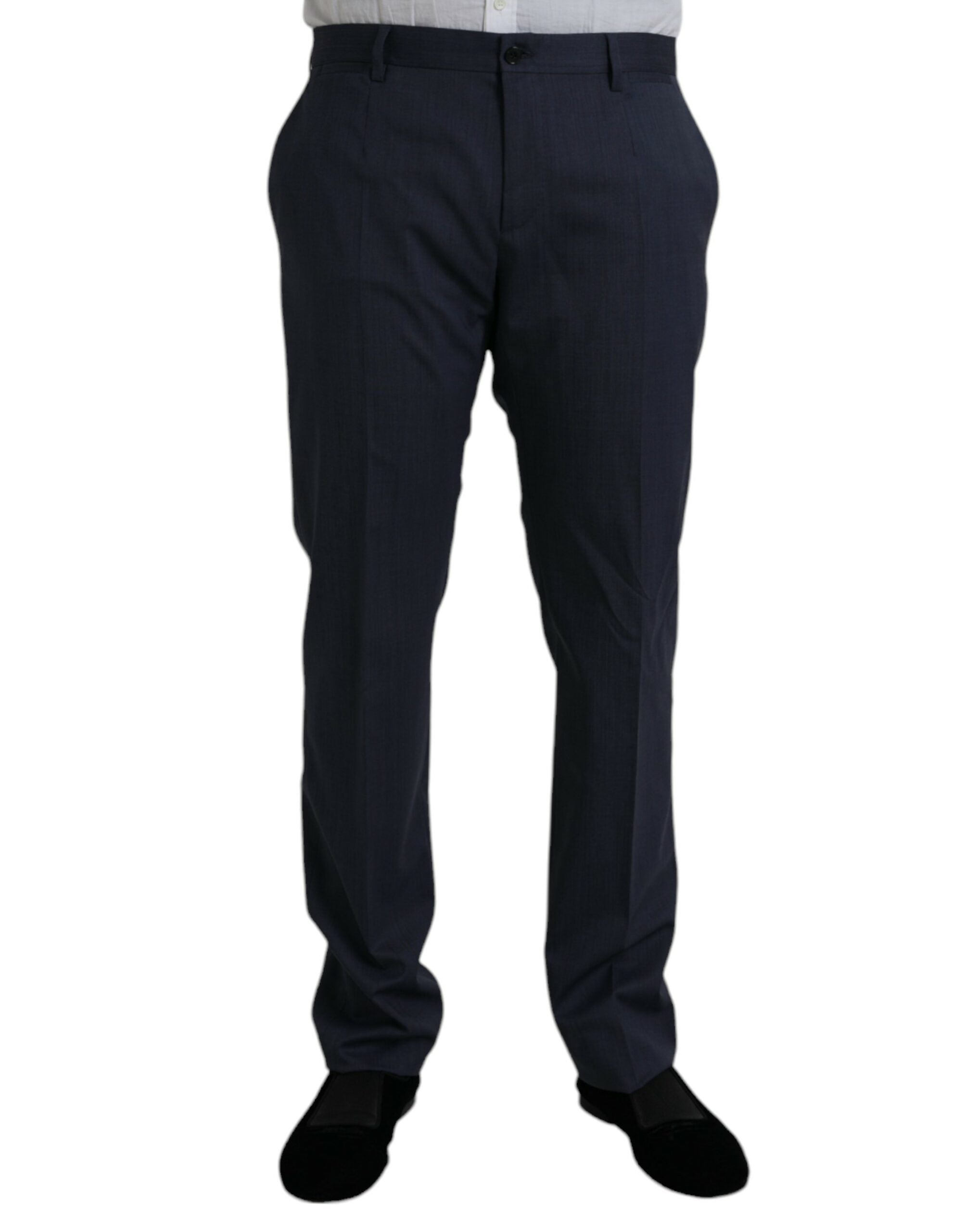 Pantalon formel en laine bleue Dolce & Gabbana, coupe slim, pour homme, détails élégants et finition soignée.