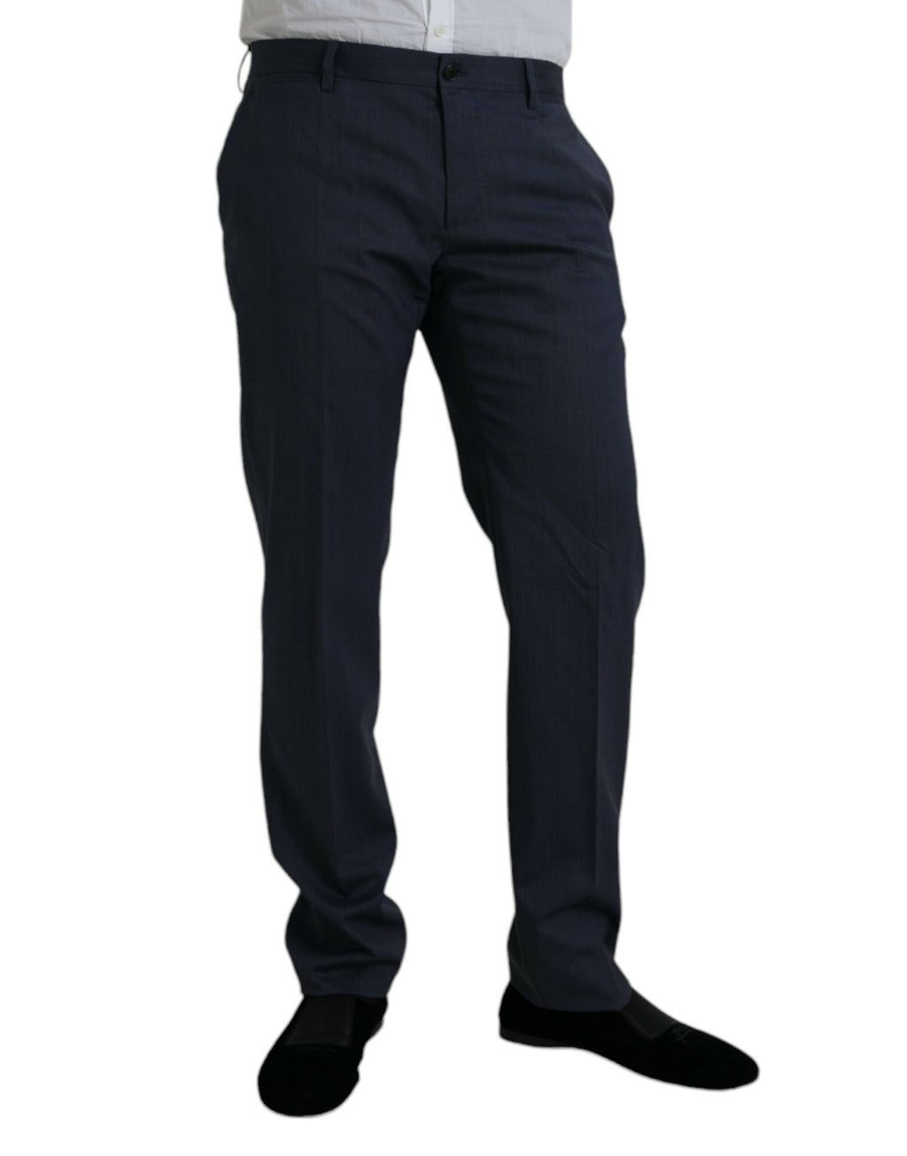 Pantalon formel en laine bleue Dolce & Gabbana, coupe slim fit, pour homme, vue de face.