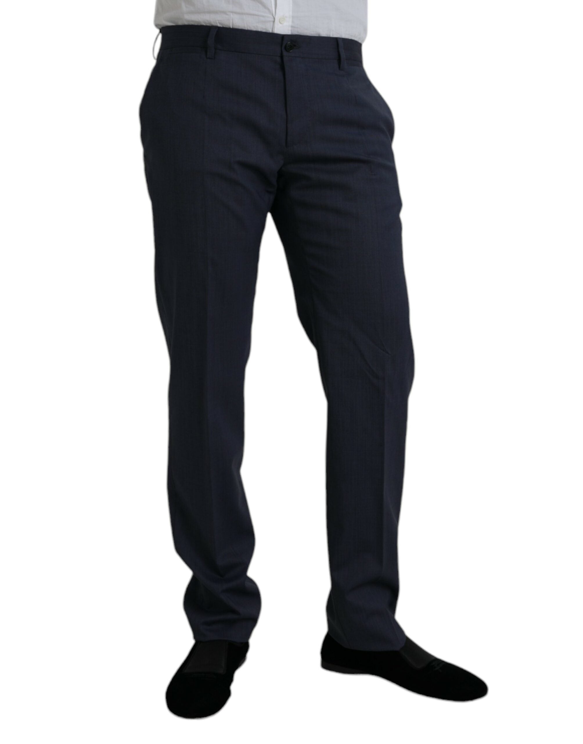 Pantalon formel en laine bleue Dolce & Gabbana, coupe slim fit, pour homme, vue de face.