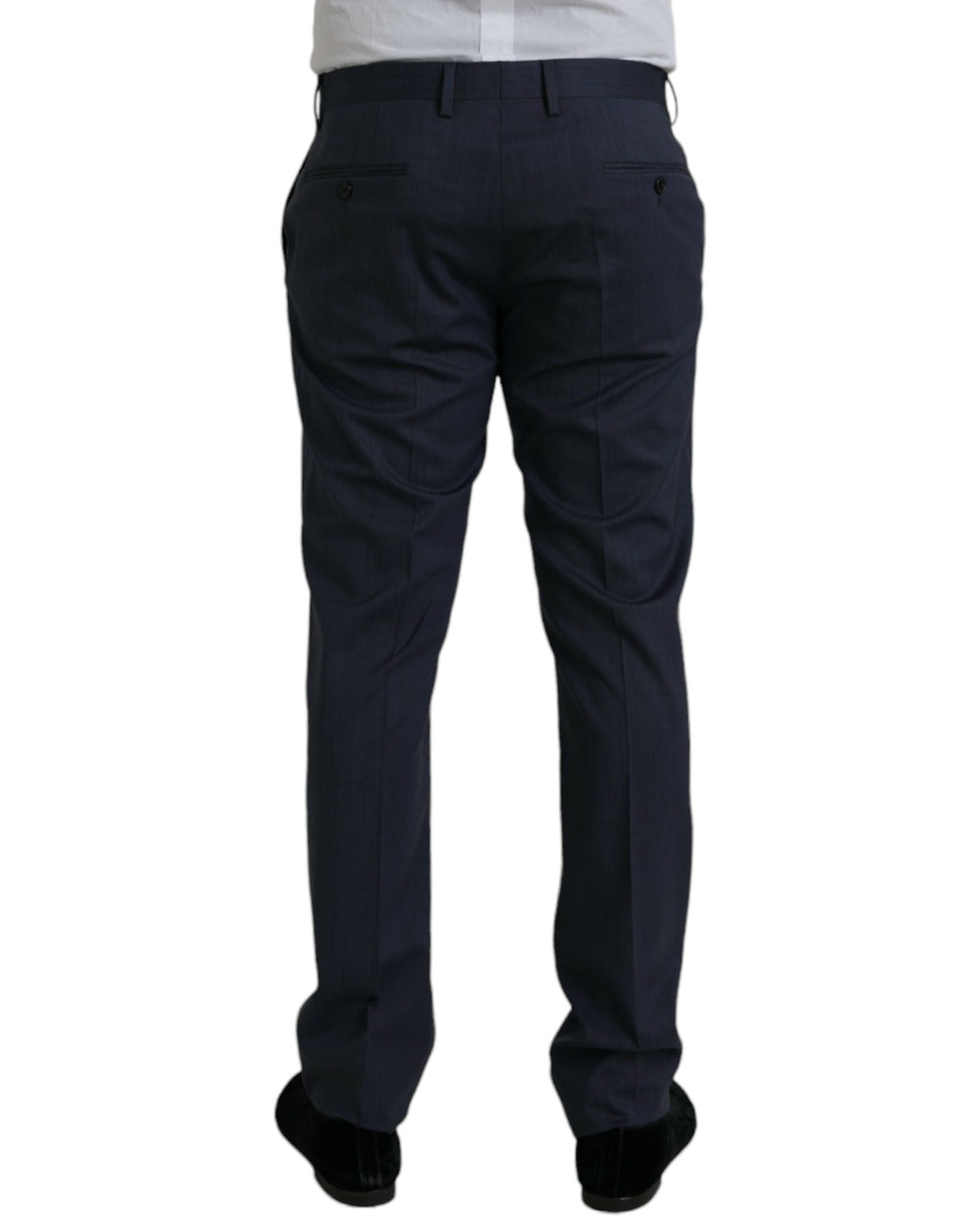 Pantalon formel en laine bleue Dolce & Gabbana, coupe slim, pour homme, détail élégant et tissu de qualité.