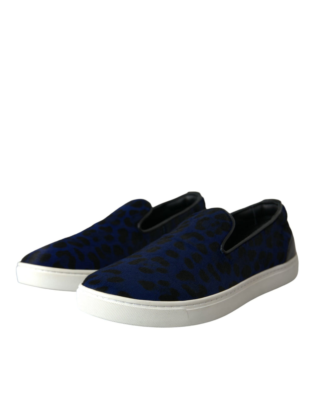 Sneakers Dolce & Gabbana en cuir de veau bleu avec motifs léopard en poils, chaussures de mode pour femme