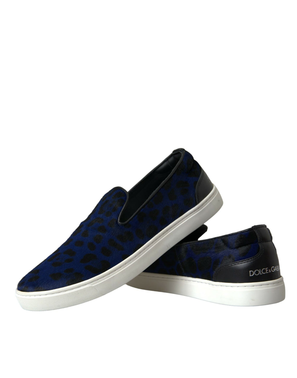 Chaussures Dolce & Gabbana sneakers en cuir de veau bleu avec motifs léopard en poils, style tendance et élégant.