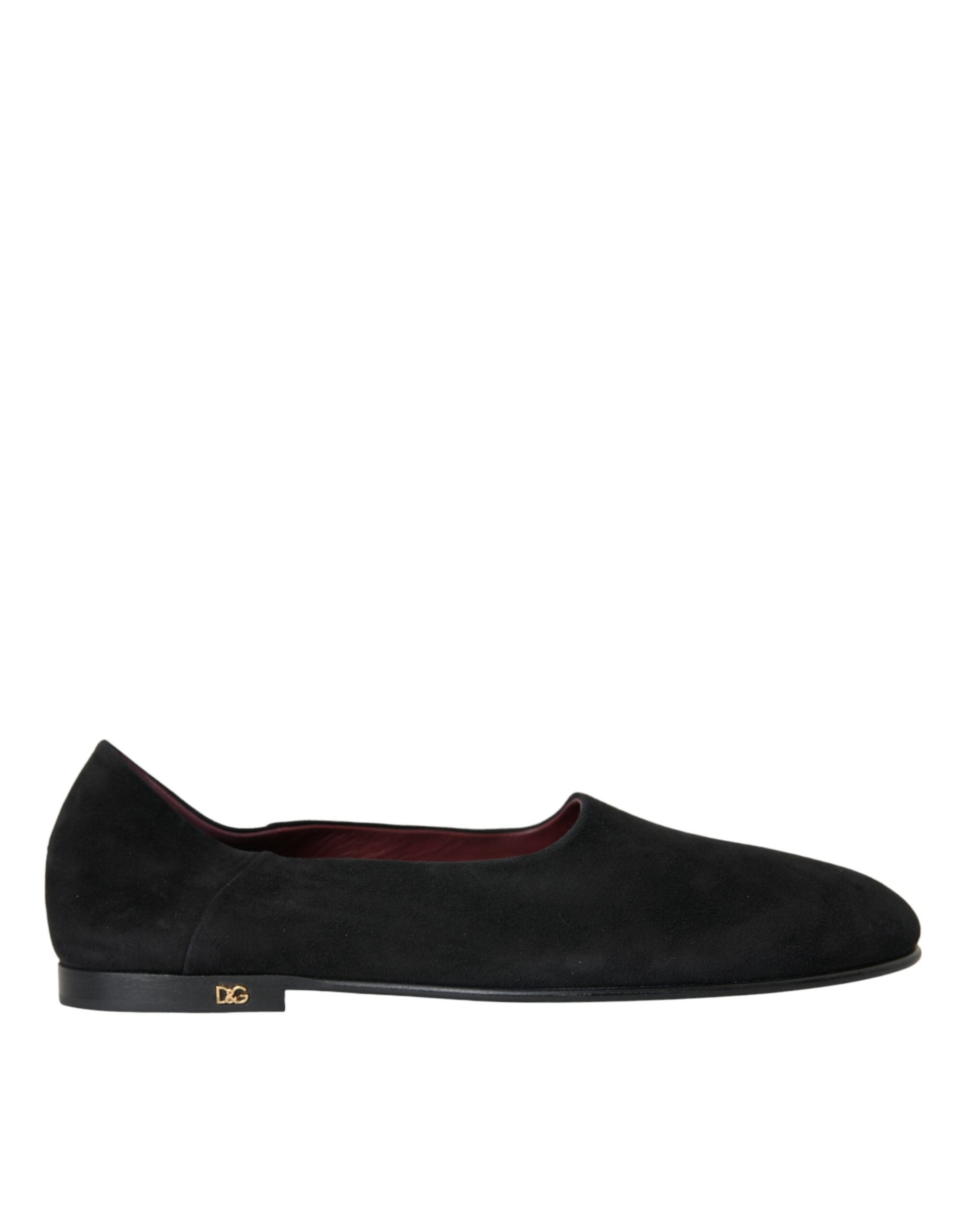 Chaussures Dolce & Gabbana en daim noir, mocassins habillés formels, style slip-on pour homme.