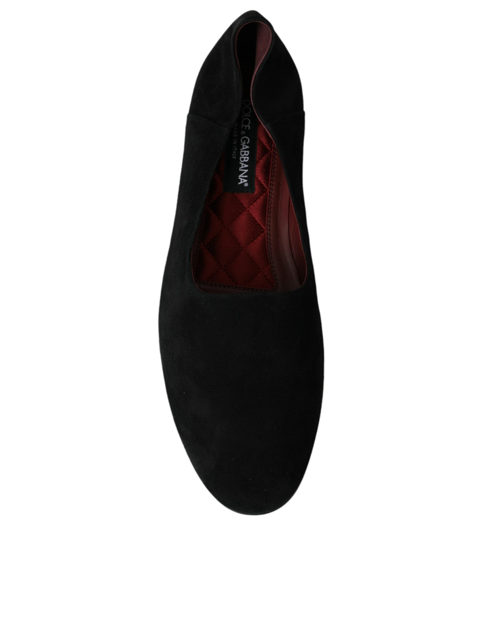 Chaussures Dolce & Gabbana en daim noir, mocassins formels à enfiler, style élégant pour occasion spéciale.