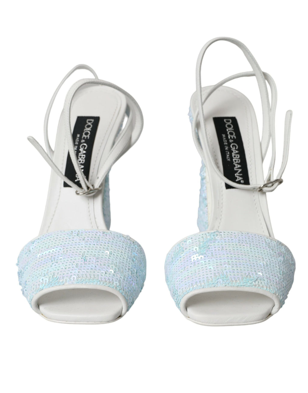 Sandales à talons Dolce & Gabbana Light Blue avec sequins et bride à la cheville, chaussures élégantes pour femmes.