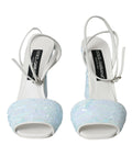 Sandales à talons Dolce & Gabbana Light Blue avec sequins et bride à la cheville, chaussures élégantes pour femmes.