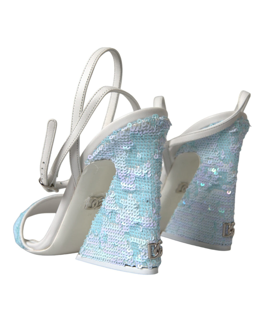 Sandales à talons dorées Dolce & Gabbana Light Blue avec sequins et bride à la cheville, chaussure élégante pour femmes.
