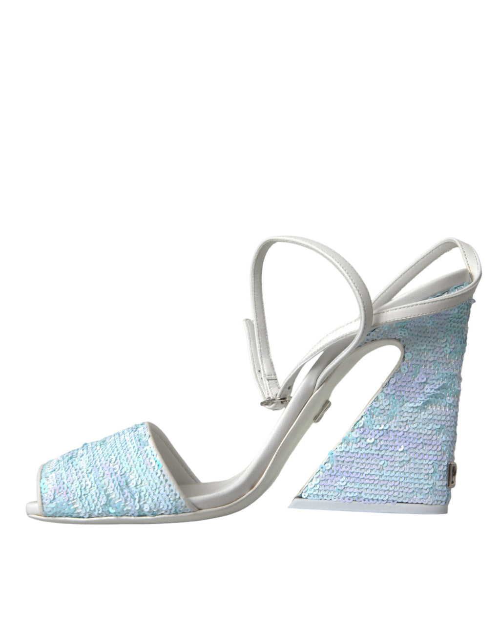 Sandales à talon Dolce & Gabbana Light Blue avec sequins et bride à la cheville, élégantes et brillantes.