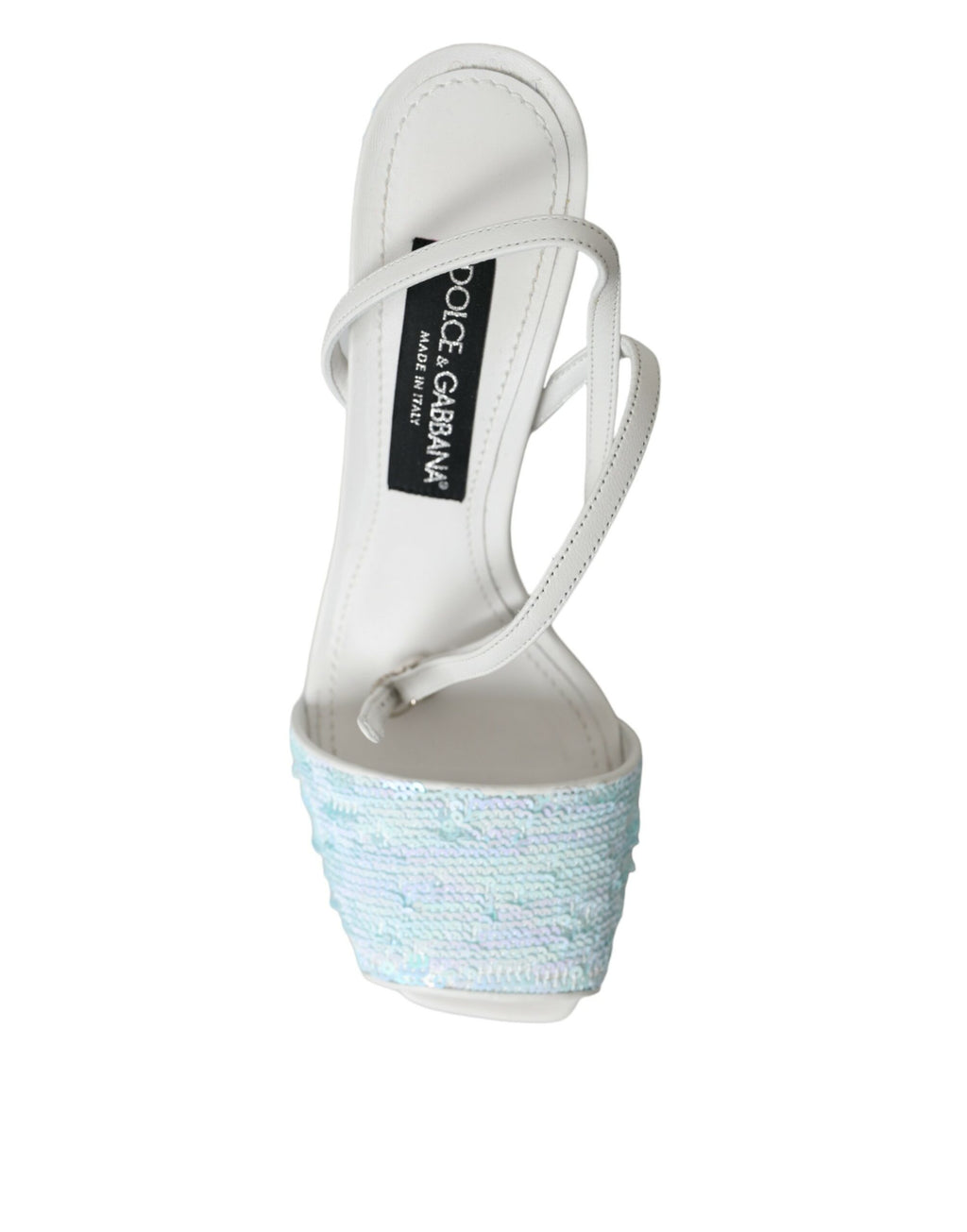 Sandales à talons Dolce & Gabbana Light Blue avec sequins et bride à la cheville, élégantes chaussures d'été.