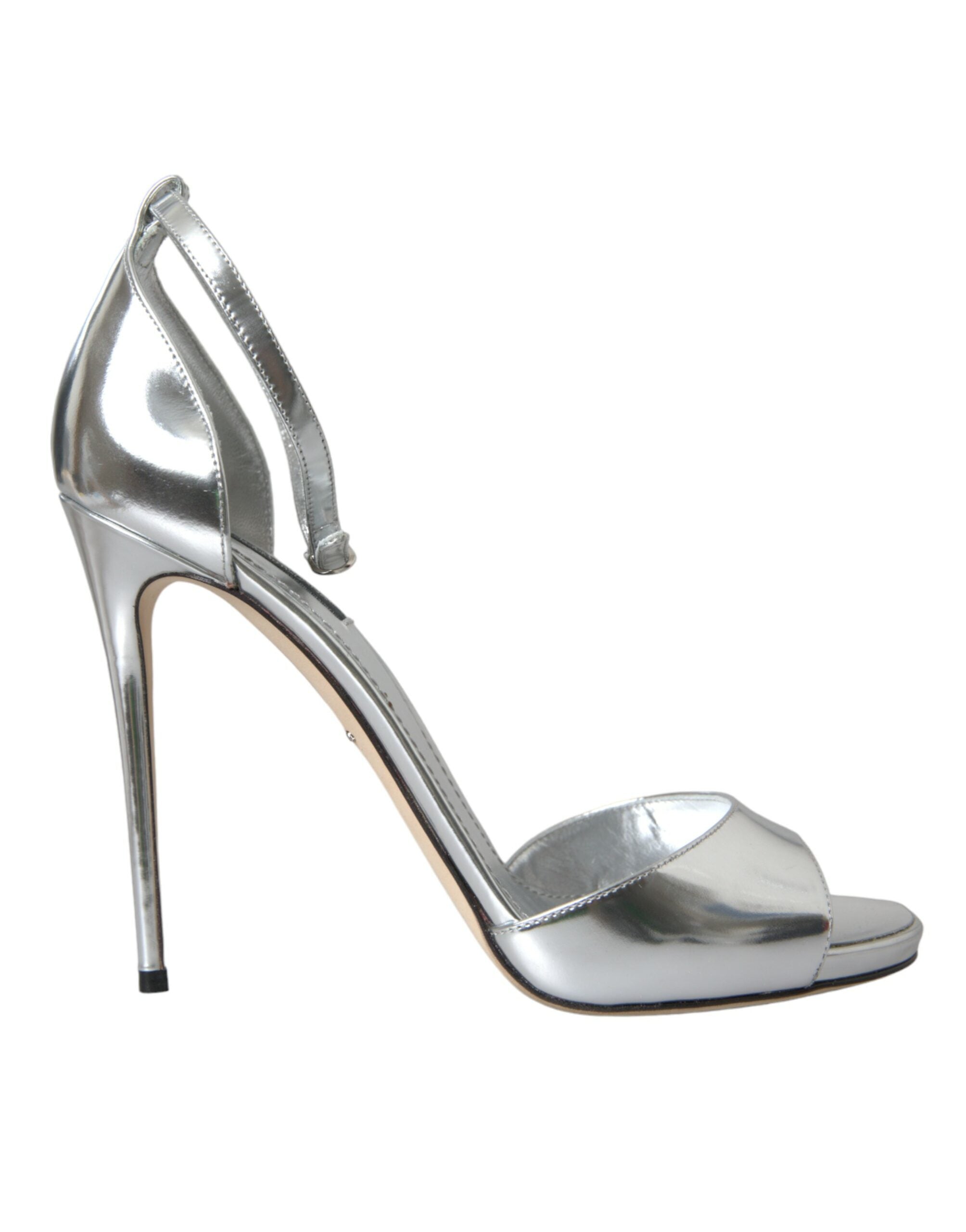 Sandales à talons en cuir argenté Dolce & Gabbana KEIRA, élégantes chaussures à talons pour femmes.