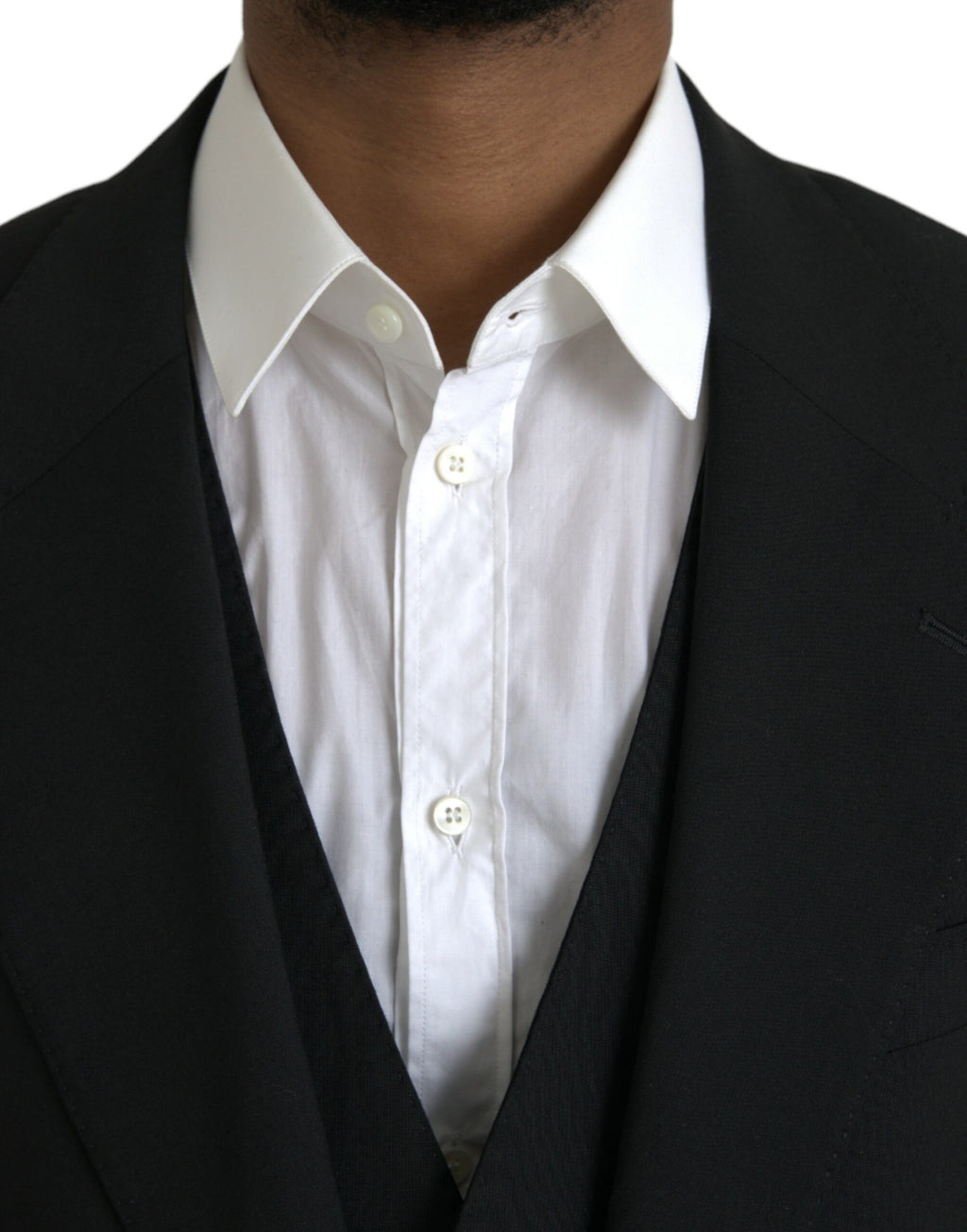 Costume trois pièces noir en polyester Dolce & Gabbana STAFF, veste, pantalon et gilet élégants pour homme.