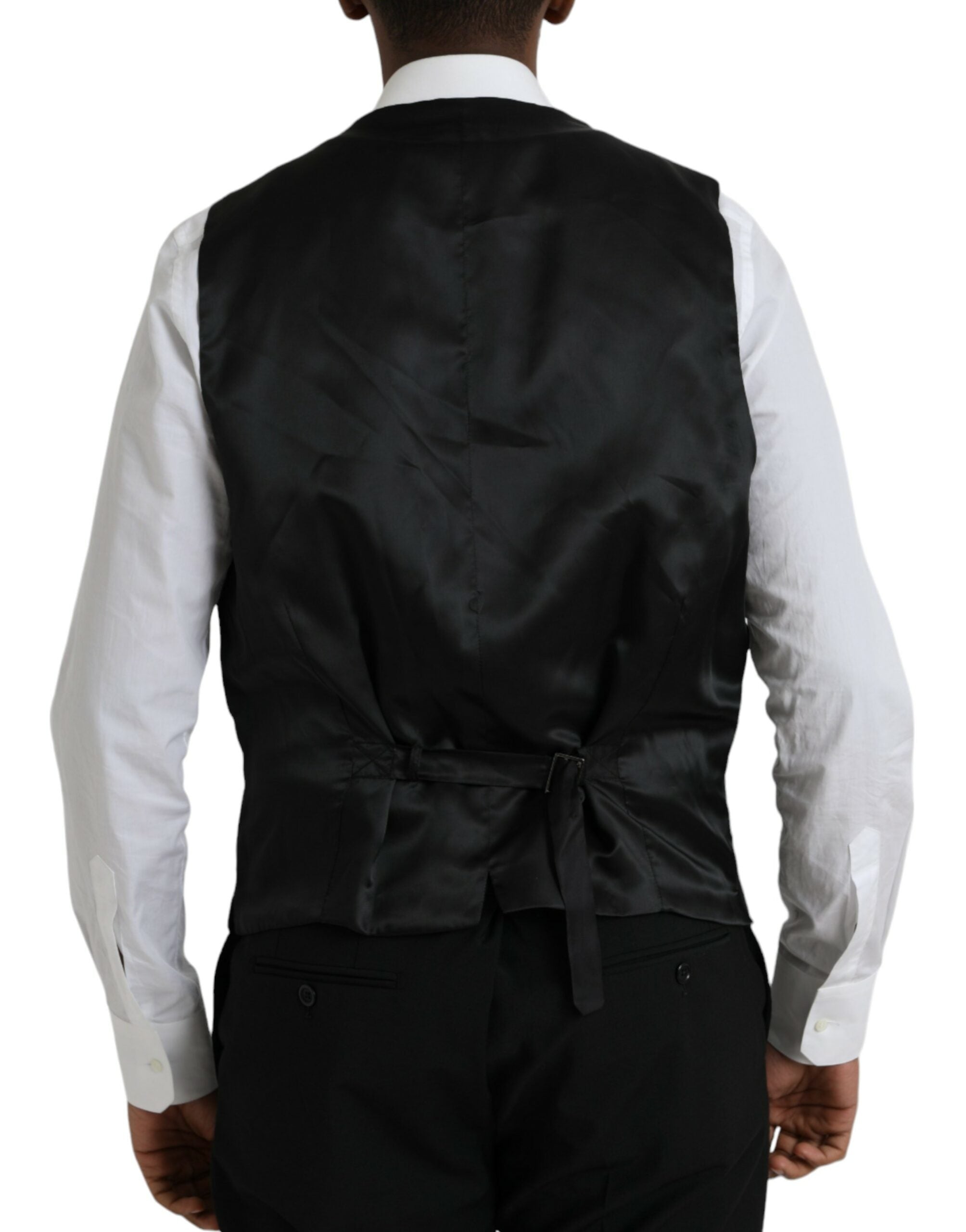 Costume formel 3 pièces en polyester noir de Dolce & Gabbana, veste, pantalon et gilet pour homme élégants.