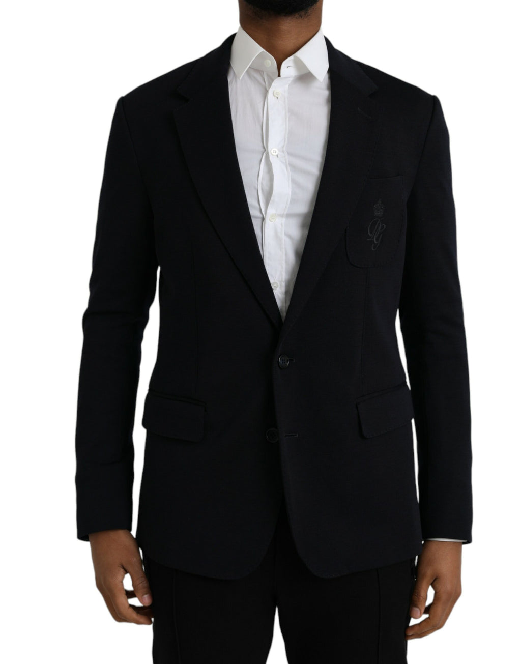 Manteau blazer noir en laine Dolce & Gabbana à un bouton, coupe simple et élégante, porté sur un mannequin.