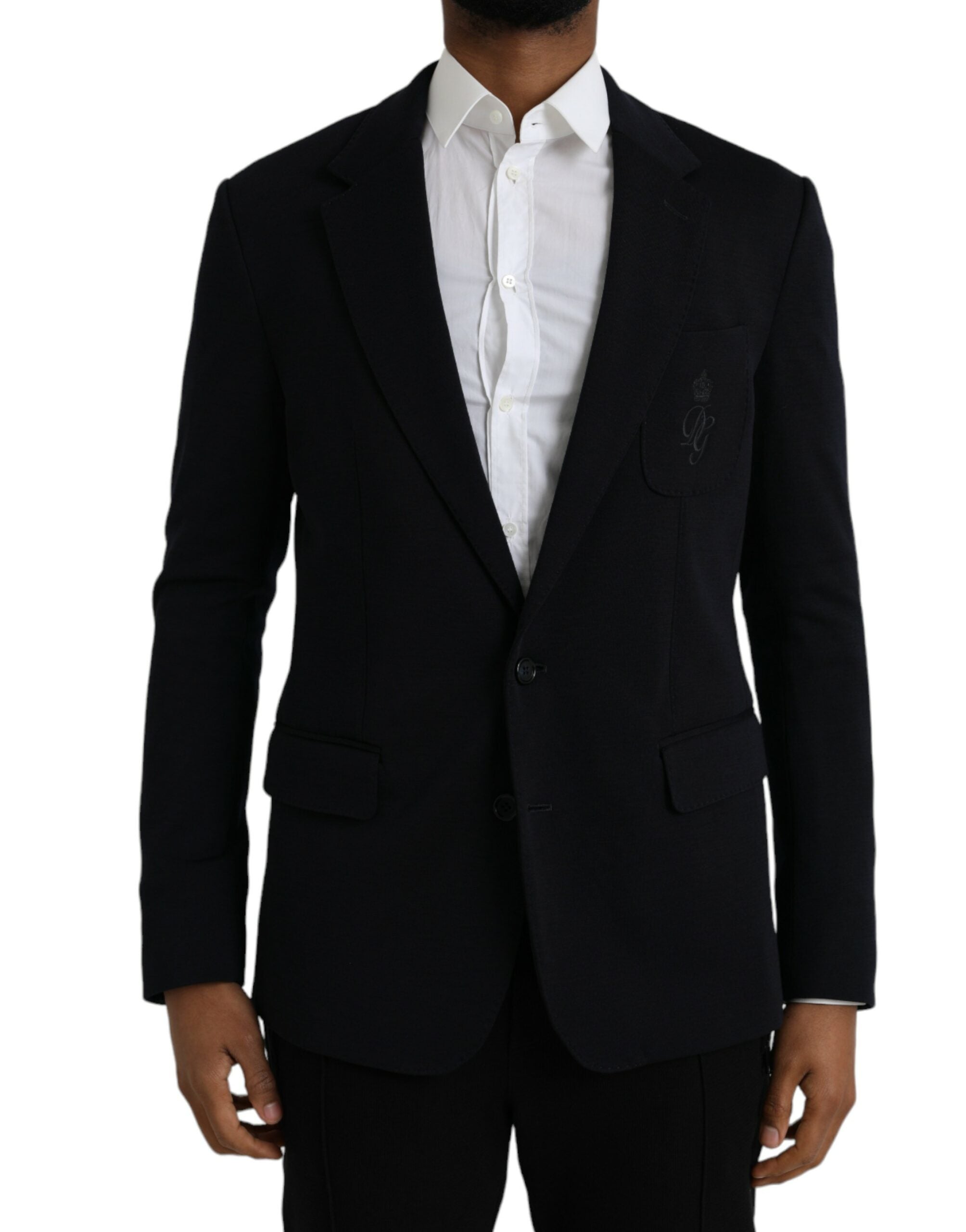 Manteau blazer noir en laine Dolce & Gabbana à un bouton, coupe simple et élégante, porté sur un mannequin.