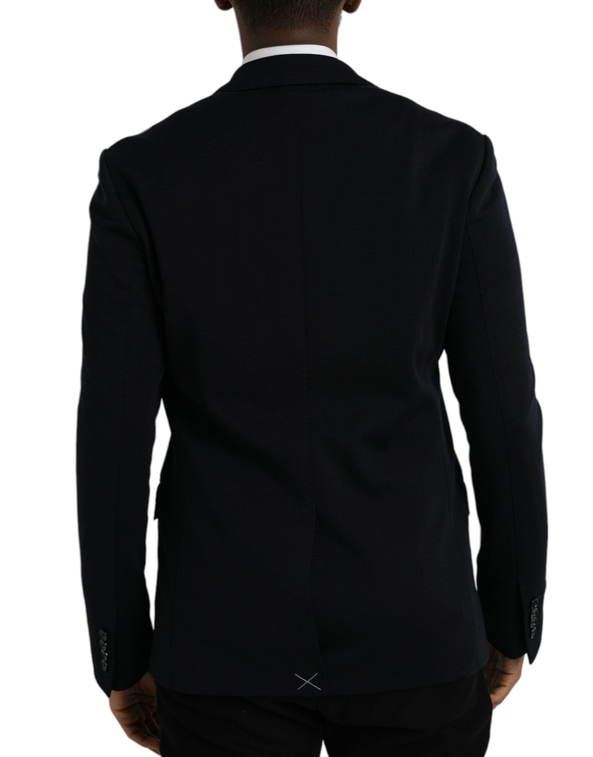 Manteau blazer noir en laine à boutonnière simple de Dolce & Gabbana, porté sur un mannequin.