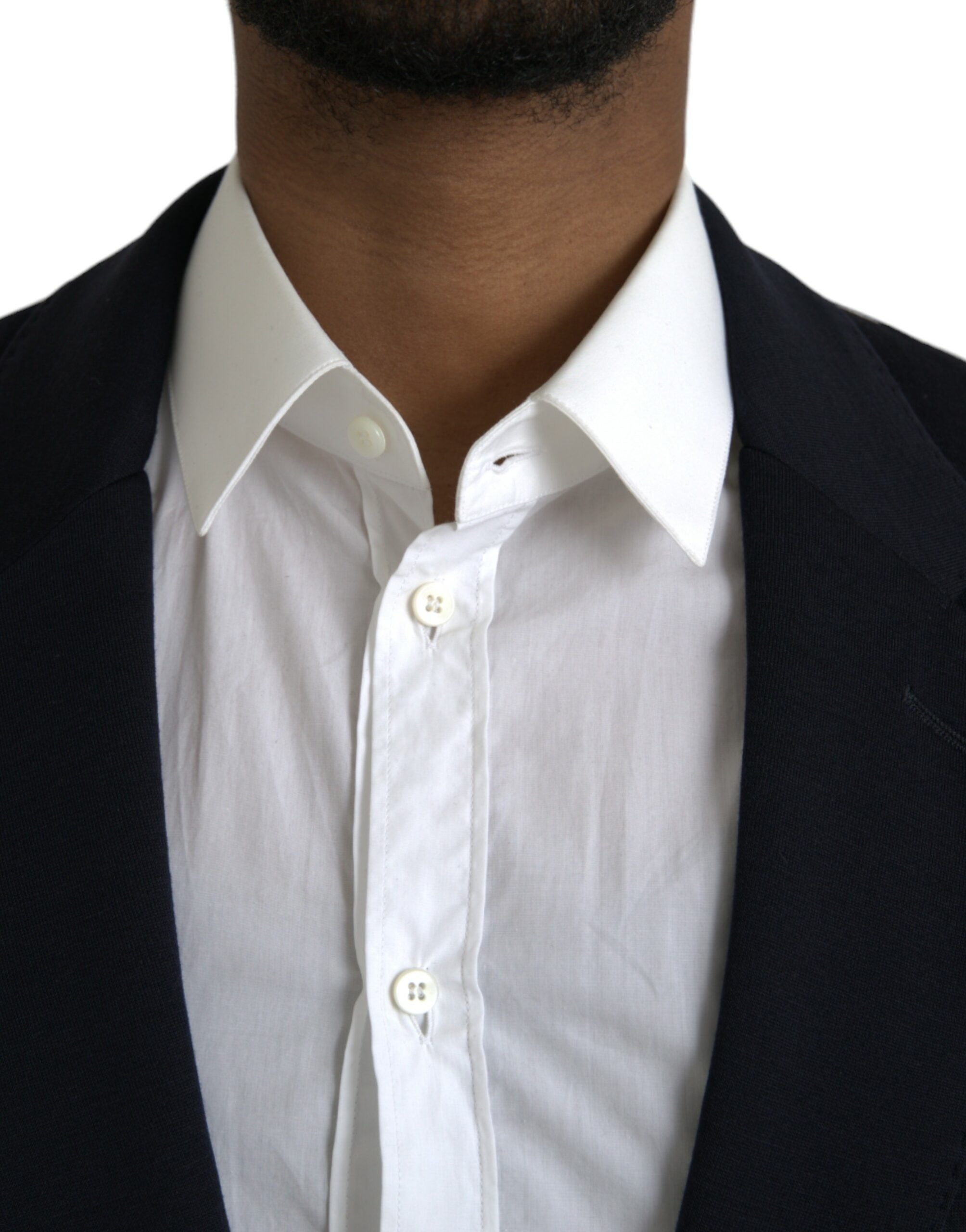 Manteau blazer en laine noire Dolce & Gabbana à un seul bouton, coupe classique, visible sur l'image.