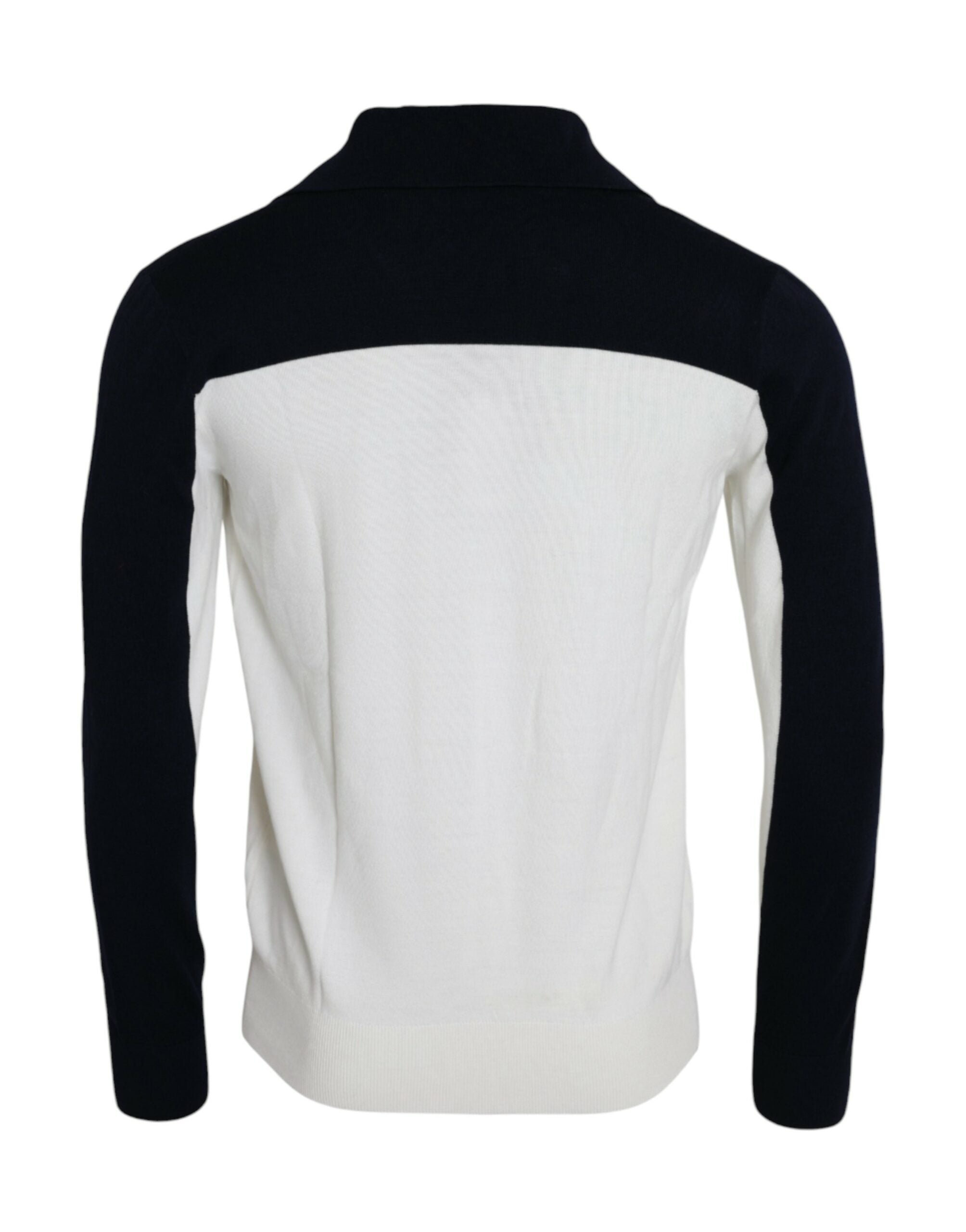 Pull-over Henley Dolce & Gabbana Sicilia blanc et noir, pull en maille avec col boutonné, style élégant et décontracté.