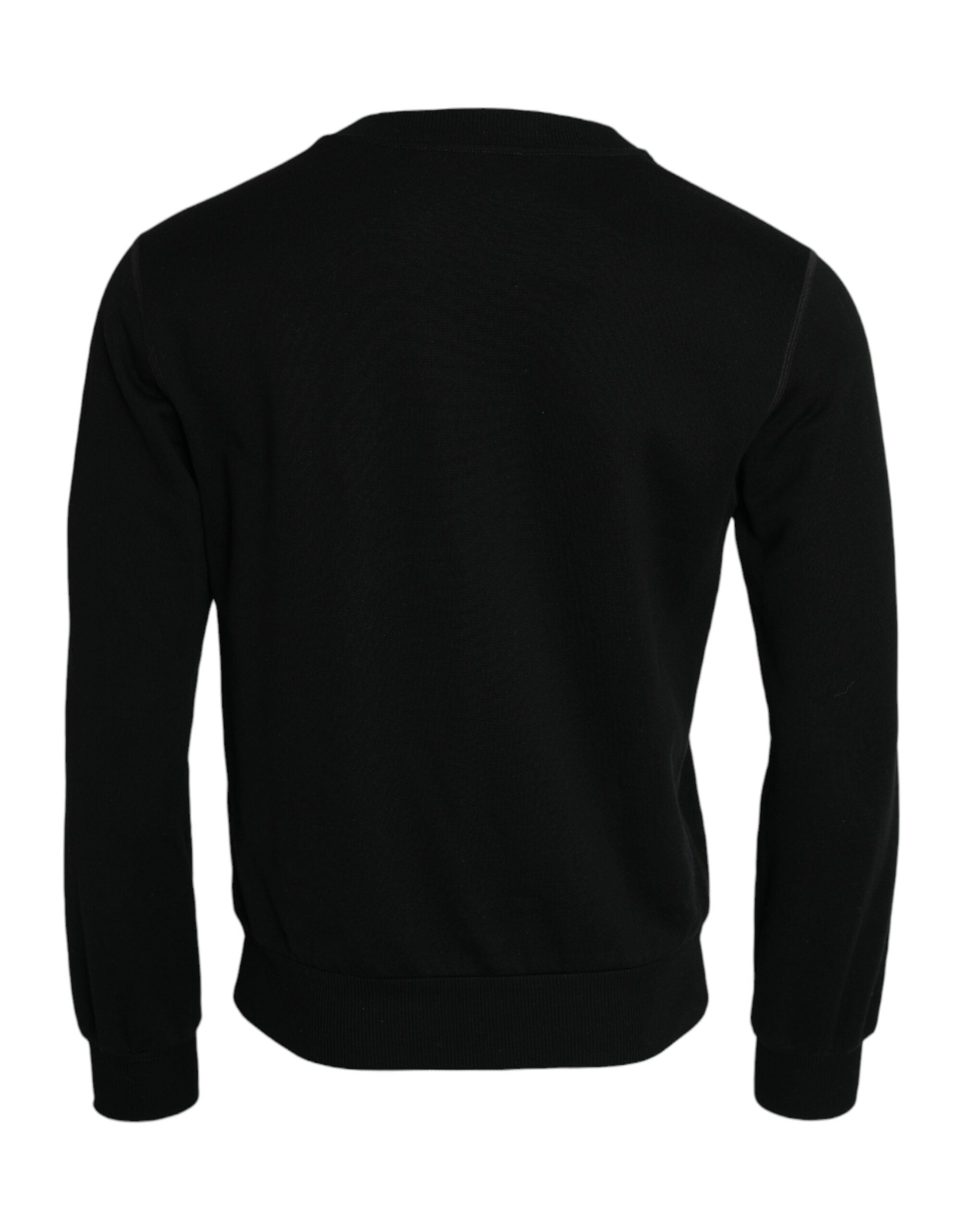 Sweat-shirt Dolce & Gabbana en coton noir à manches longues, vue de face, détails du tissu et coupe décontractée.