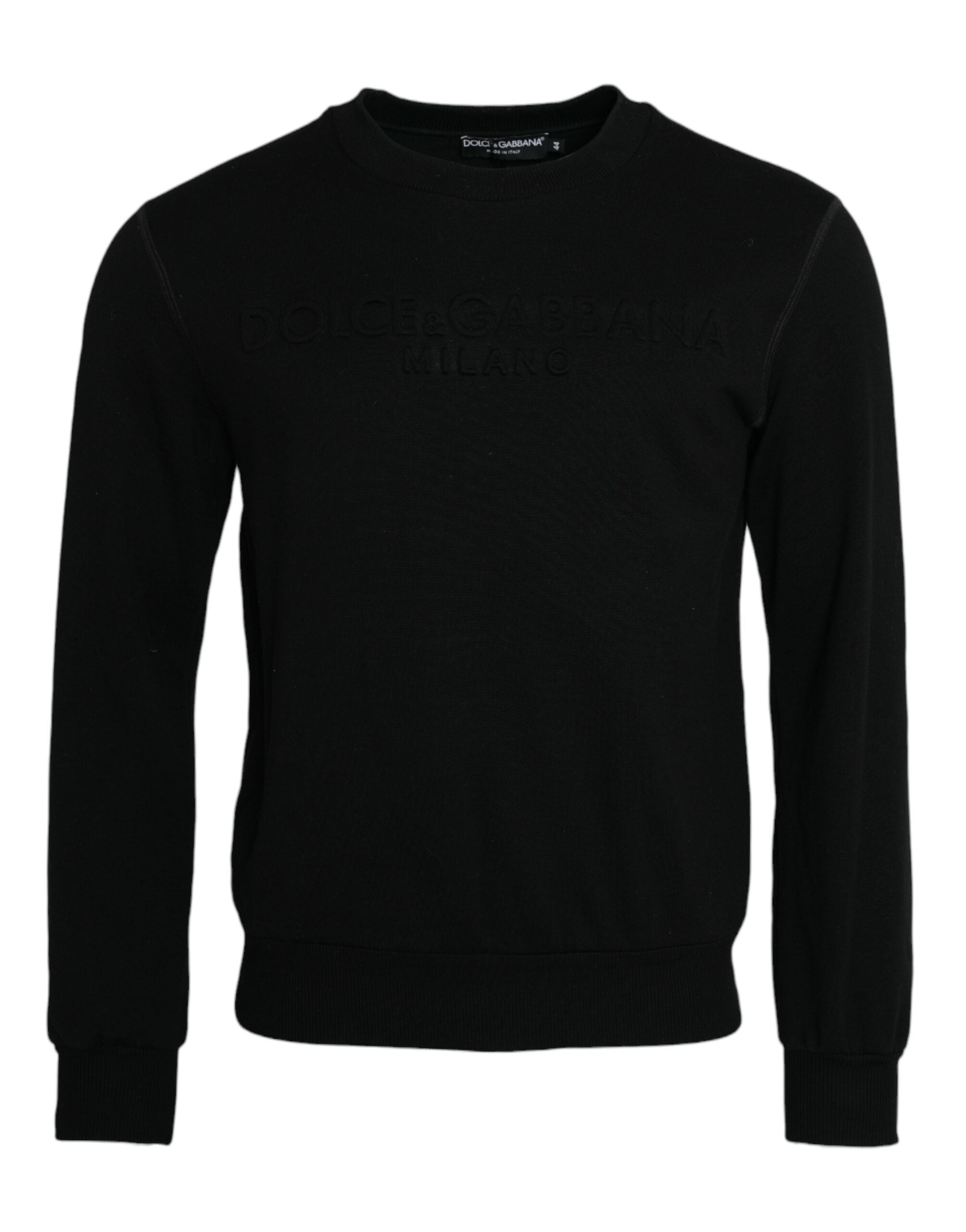 Sweat-shirt noir en coton à manches longues de Dolce & Gabbana, avec logo discret sur la poitrine.