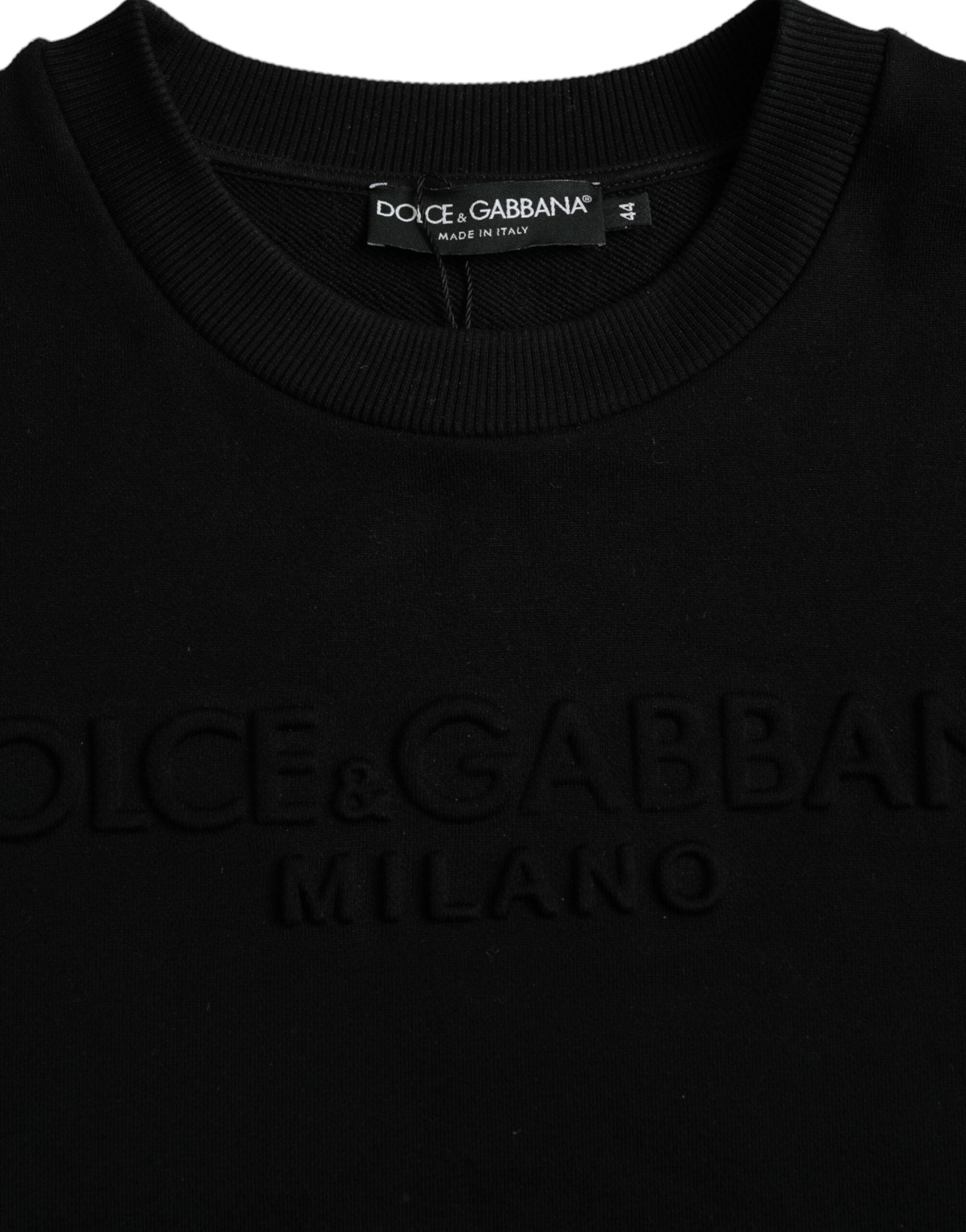 Sweat-shirt à manches longues noir en coton Dolce & Gabbana, pull décontracté avec logo sur la poitrine.
