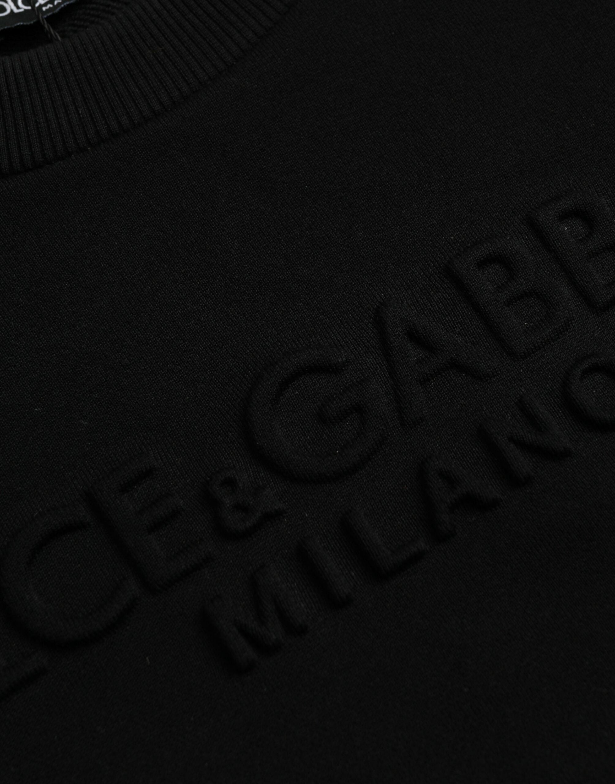 Sweatshirt noir en coton à manches longues de Dolce & Gabbana, pull décontracté avec logo élégant.