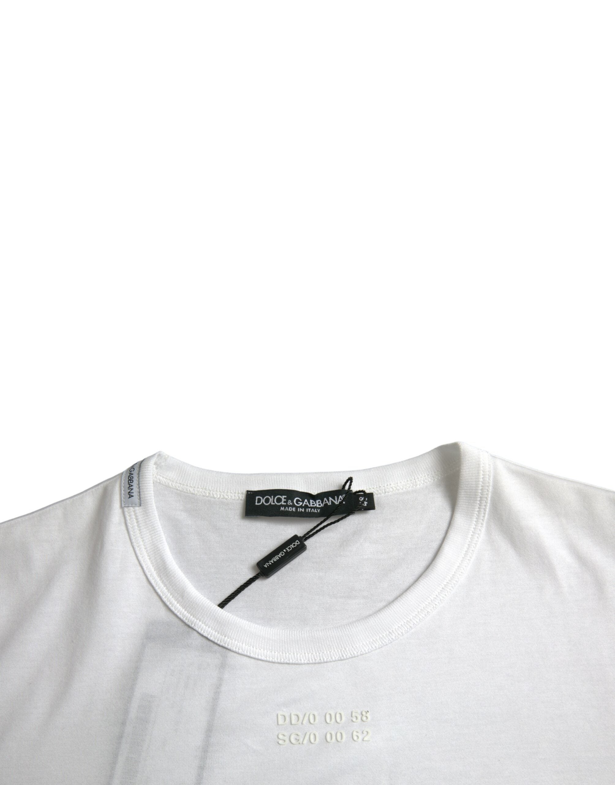 T-shirt blanc Dolce & Gabbana en coton à poche à manches courtes, vue de face, détails visibles.