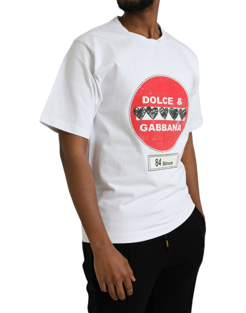 T-shirt blanc Dolce & Gabbana Amor cœur en coton à manches courtes et col rond, motif romantique visible sur le devant.
