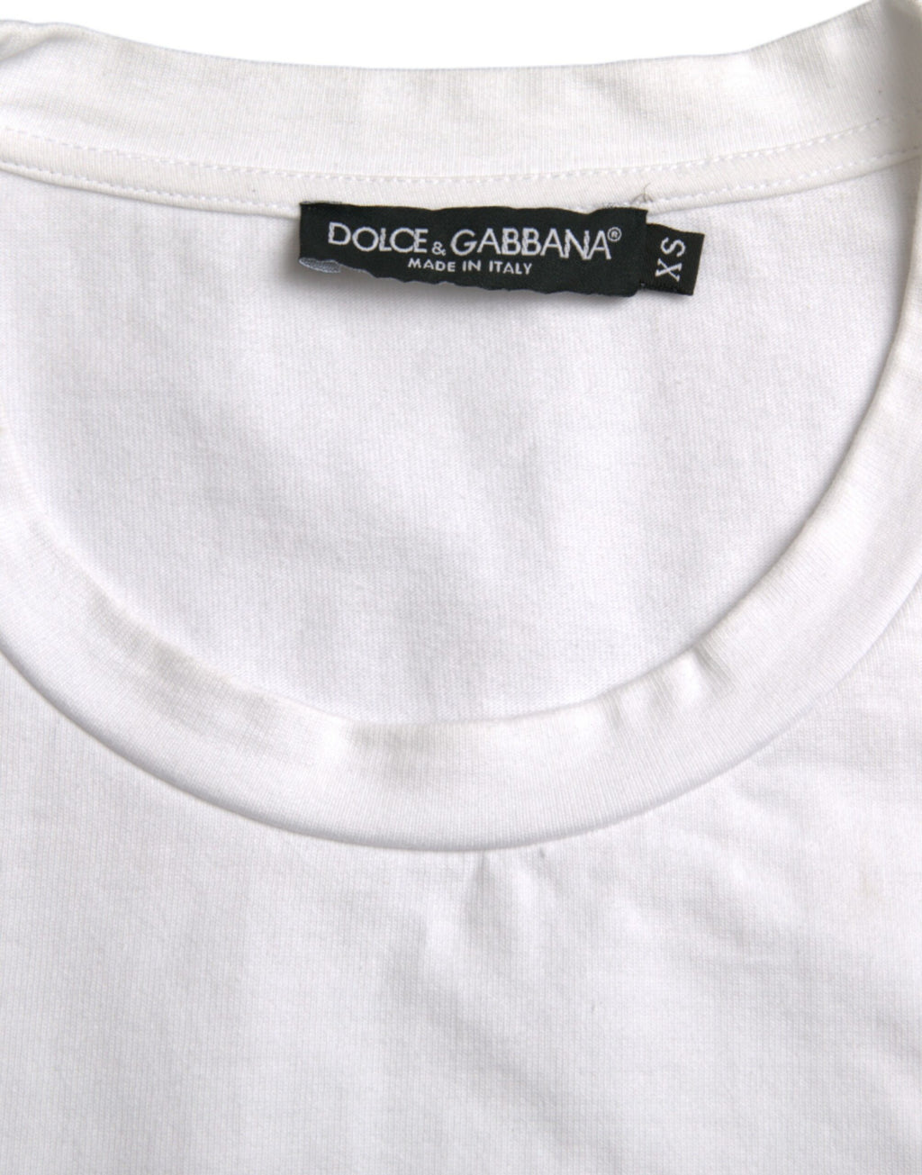 T-shirt blanc Dolce & Gabbana Amor avec cœur en coton à manches courtes, col rond, design tendance.