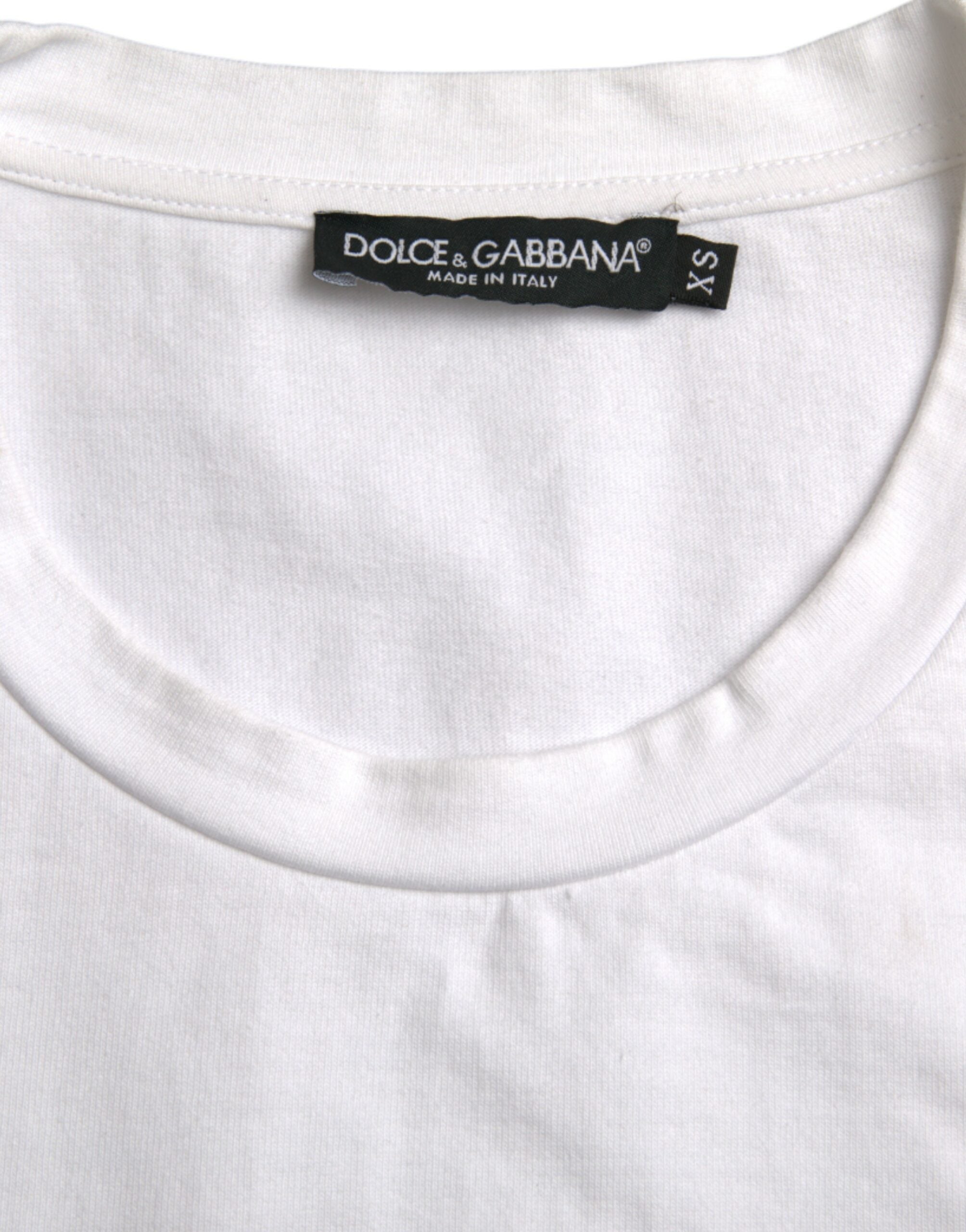 T-shirt blanc Dolce & Gabbana Amor avec cœur en coton à manches courtes, col rond, design tendance.