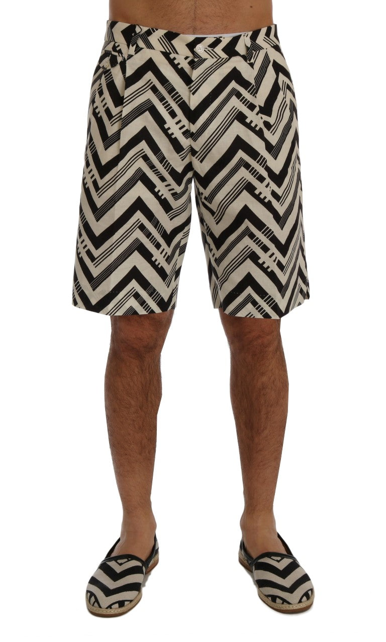 Shorts en coton et lin à rayures blanches et noires de Dolce & Gabbana, style décontracté et élégant.
