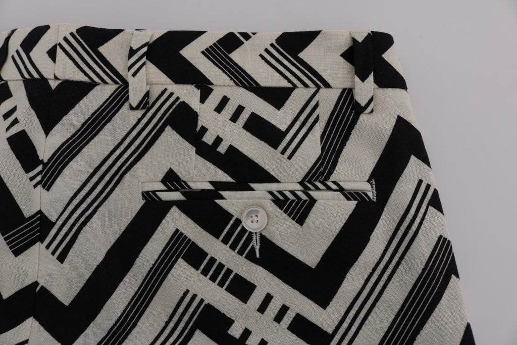 Shorts en coton et lin blanc et noir de Dolce & Gabbana, à rayures, pour homme, détails visibles dans l'image.