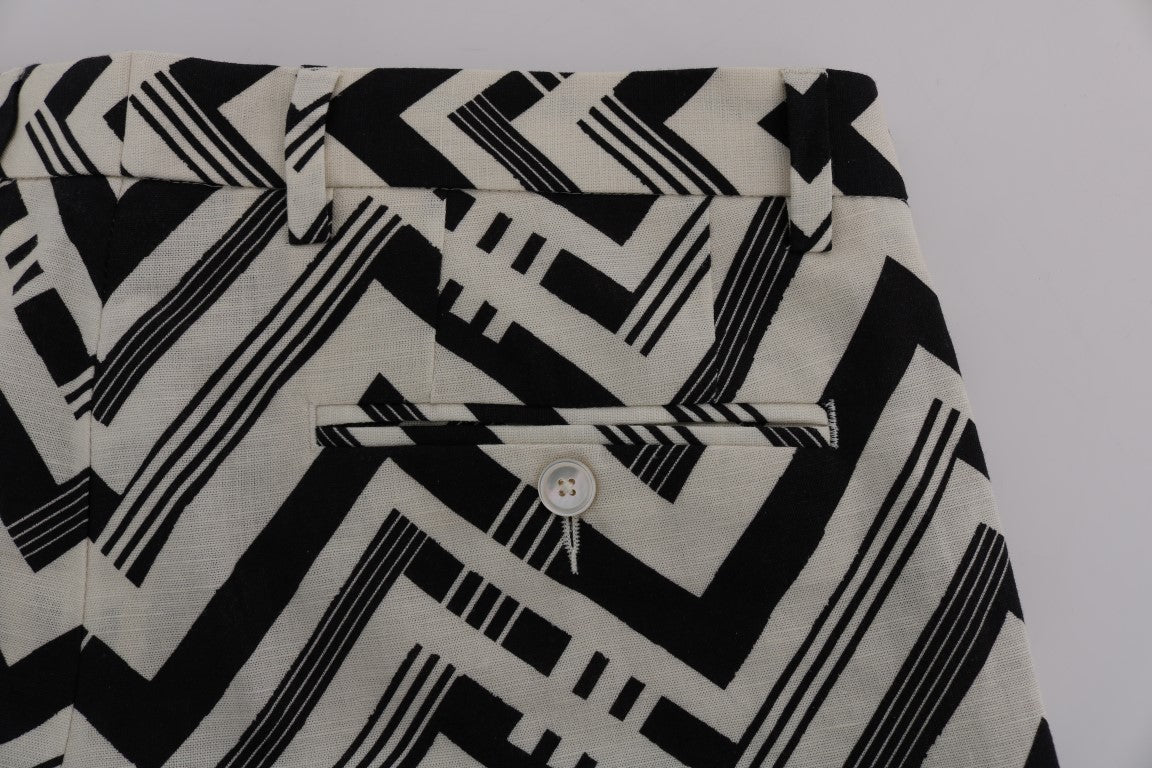Shorts en coton et lin blanc et noir de Dolce & Gabbana, à rayures, pour homme, détails visibles dans l'image.