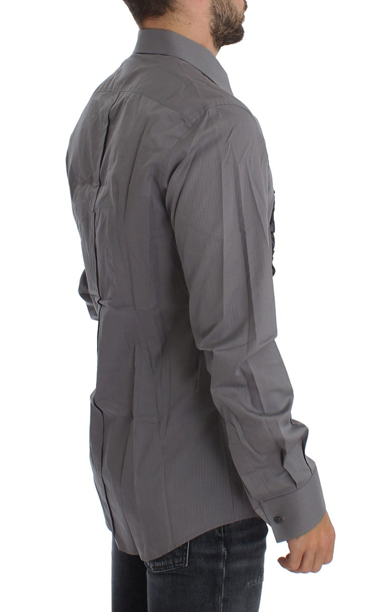 Chemise Dolce & Gabbana Torero violette à garnitures dorées, coupe slim fit, en tissu élégant et sophistiqué.