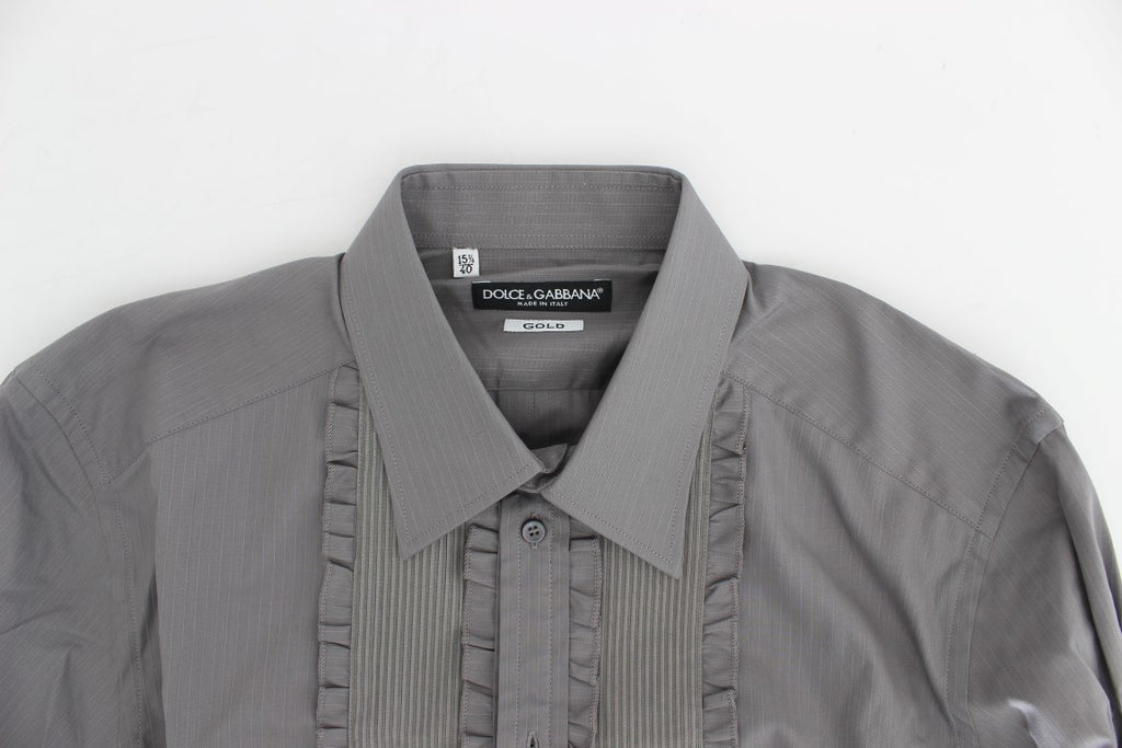 Chemise slim dorée Dolce & Gabbana Torero violette en coton avec col classique, visible sur la photo.