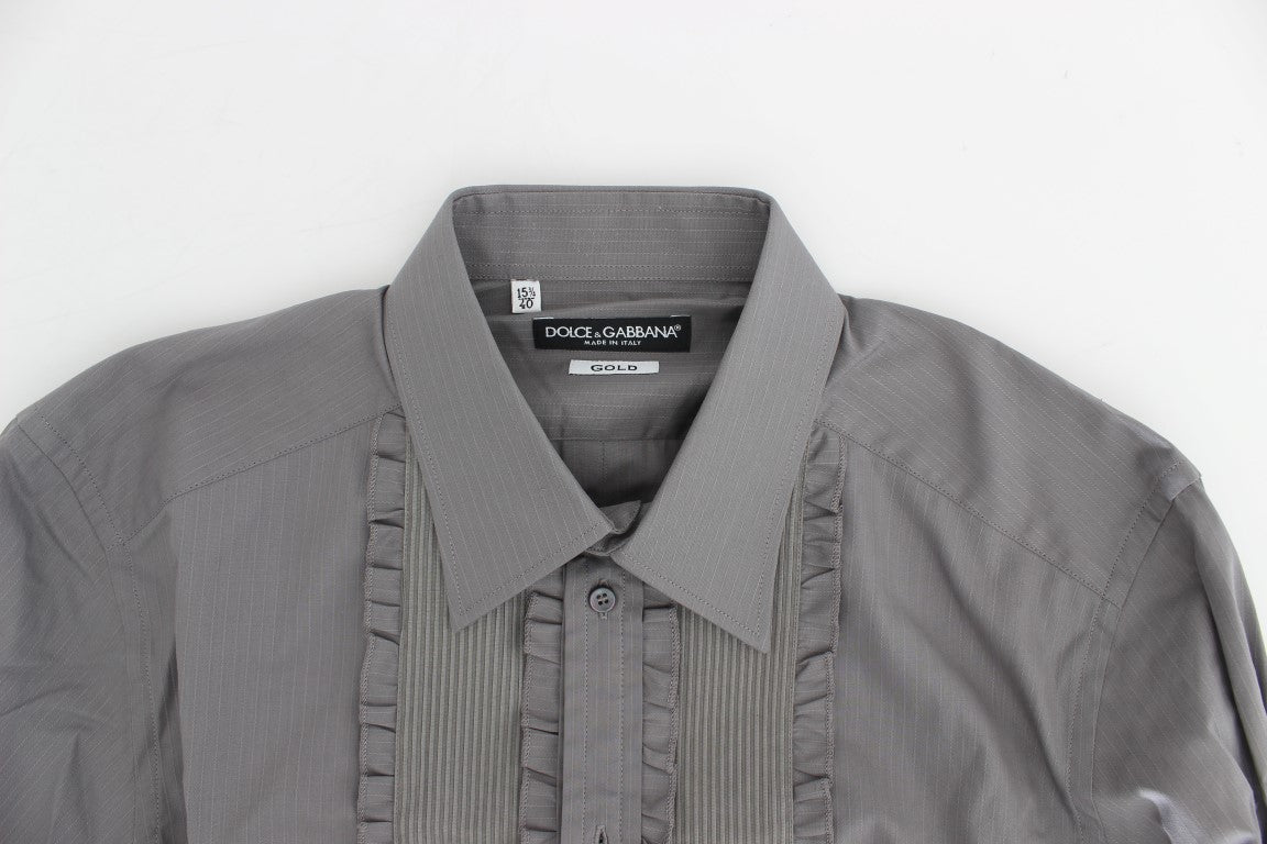 Chemise slim dorée Dolce & Gabbana Torero violette en coton avec col classique, visible sur la photo.