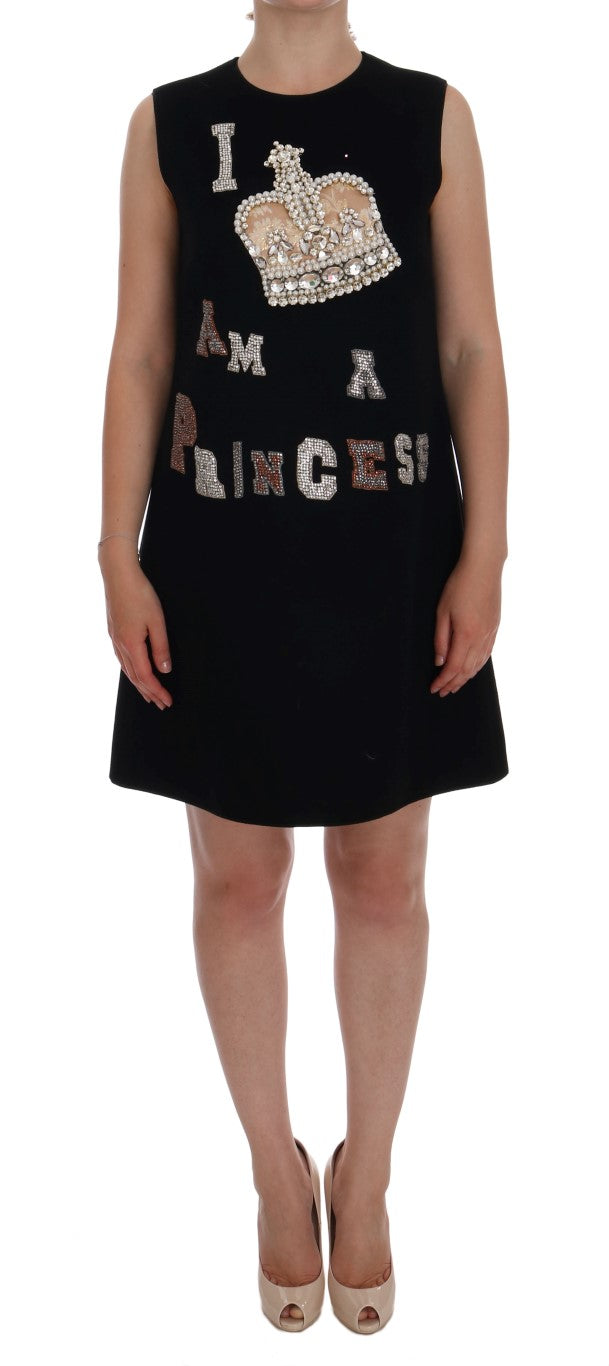 Dolce & Gabbana Schwarzes I AM A PRINCESS Kristall Shiftkleid
