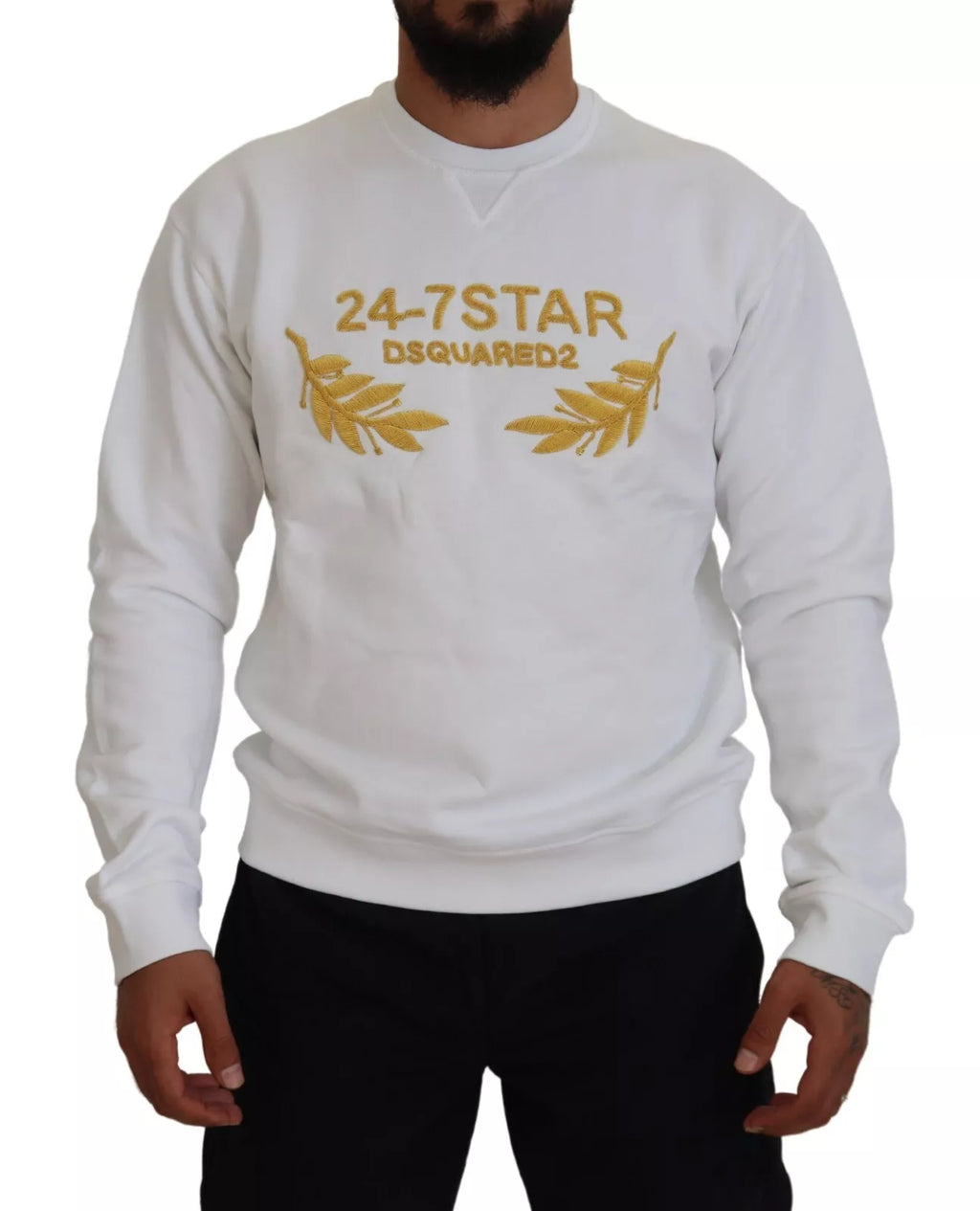 Sweat-shirt blanc à col rond et broderies de la marque Dsquared², en coton, avec design décontracté et détails élégants.